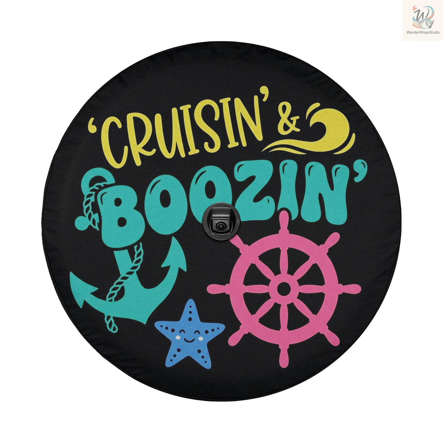 CRUISIN’ & BOOZIN Spare Tire Cover – Waterproof UV Resistant Protector with Camera Hole