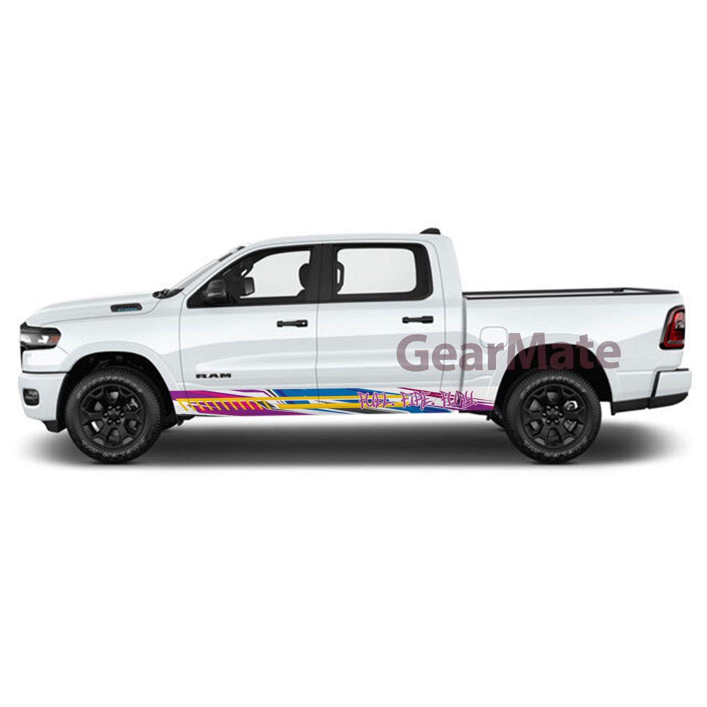 Fuel Fire Furry Rocker Panel Graphic Decal Kit (Left & Right Sides) - High Quality Vinyl for Trucks & SUVs
