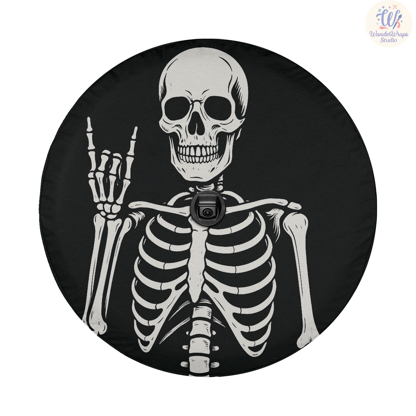 Rock On Skeleton Spare Tire Cover – Waterproof UV Resistant Protector with Camera Hole