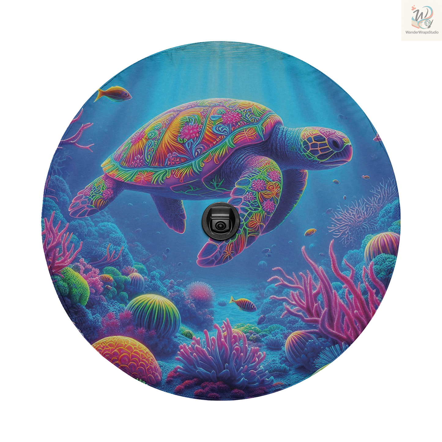 Neon Turtle Sea Spare Tire Cover – Waterproof UV Resistant Protector with Camera Hole