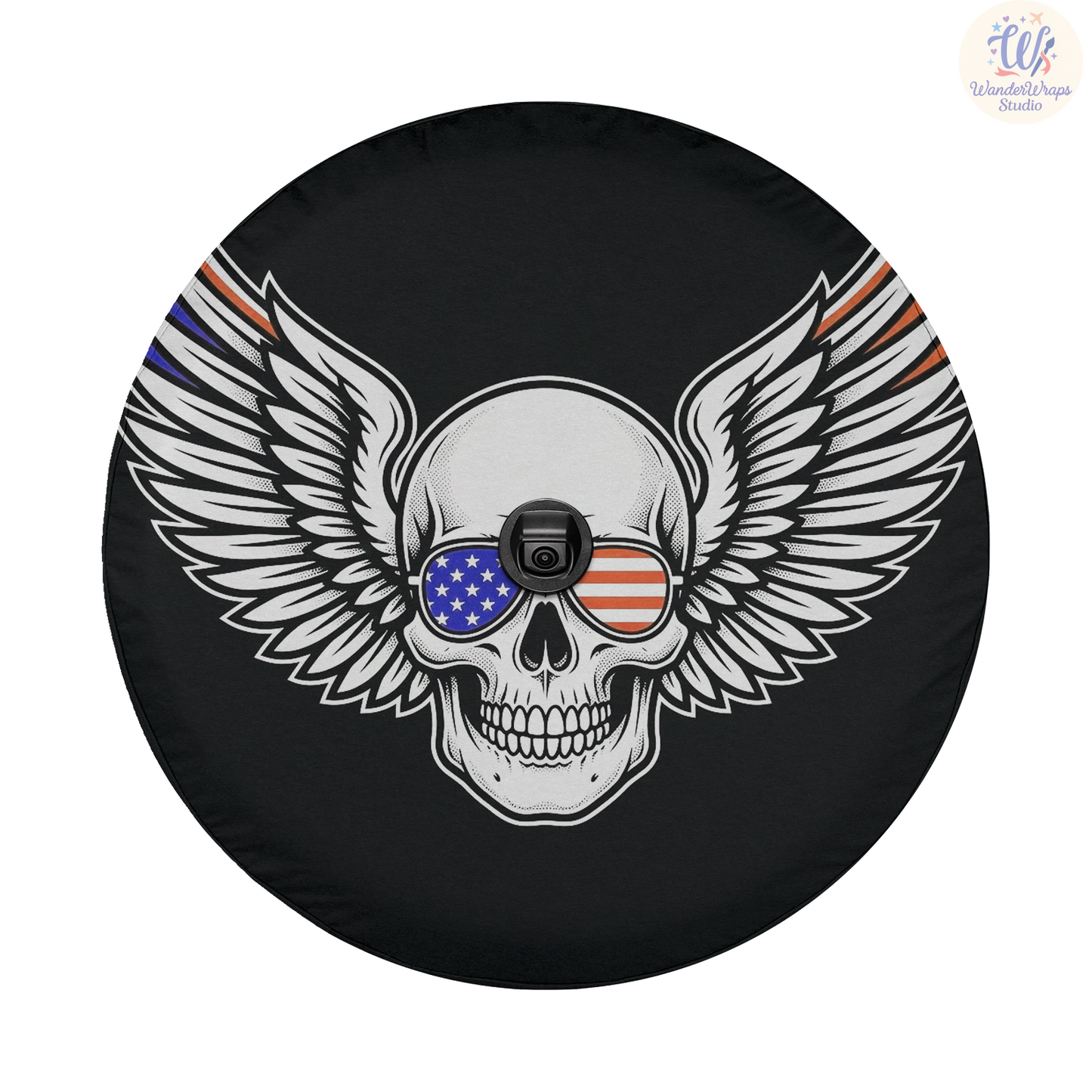 Patriotic Skull With Eagle Wings Spare Tire Cover – Waterproof UV Resistant Protector with Camera Hole