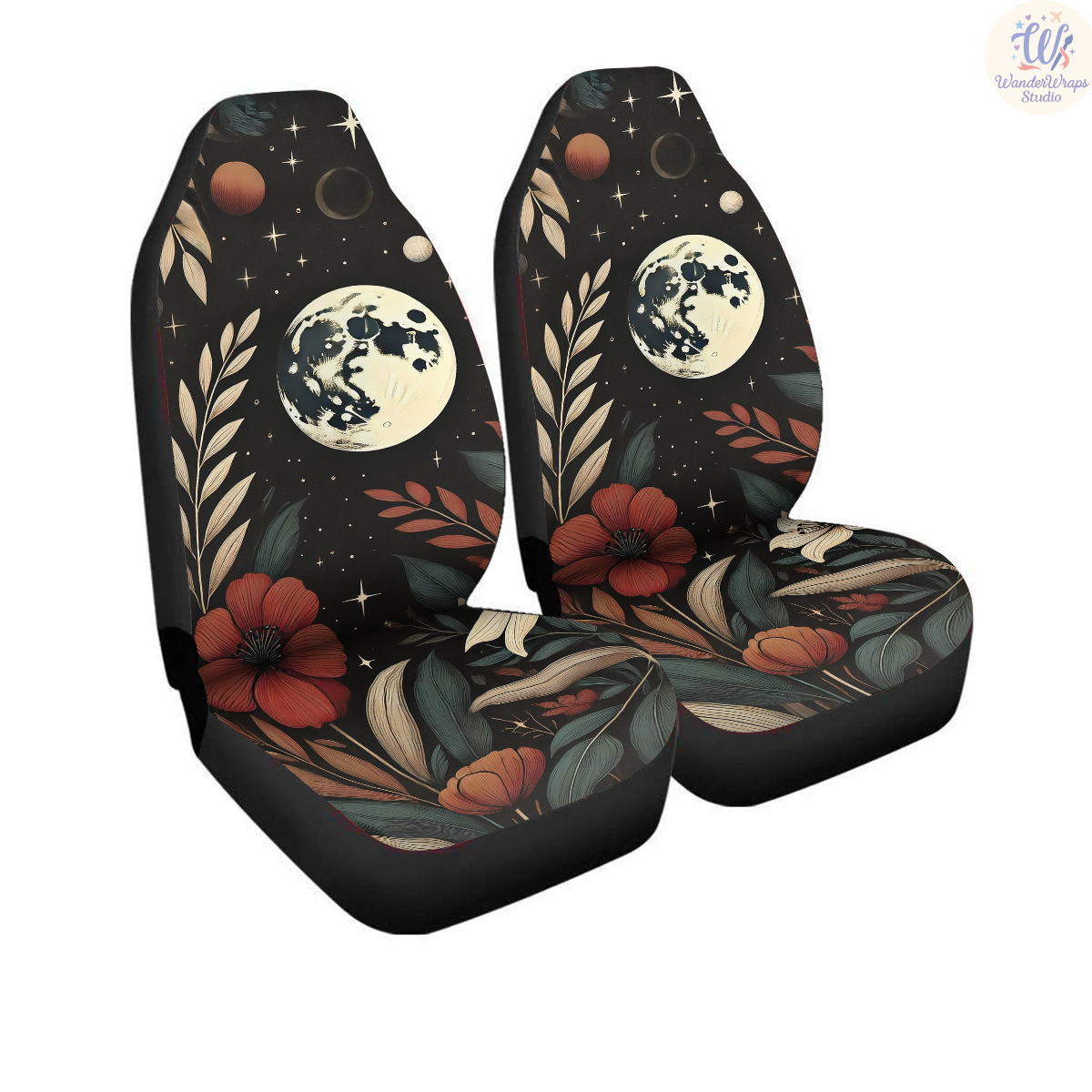 Full Moon Elegant Flowers Car Seat Covers – High Quality Graphic and Polar Fleece Protector Set