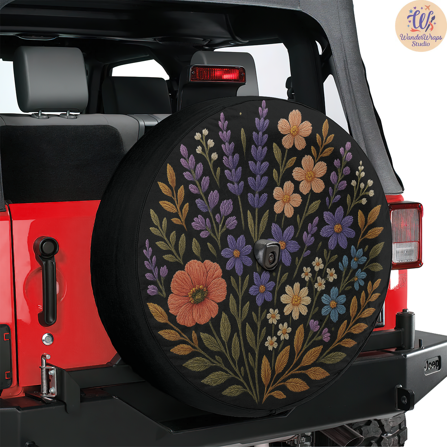 Vibrant Wildflowers Spare Tire Cover – Waterproof UV Resistant Protector with Camera Hole