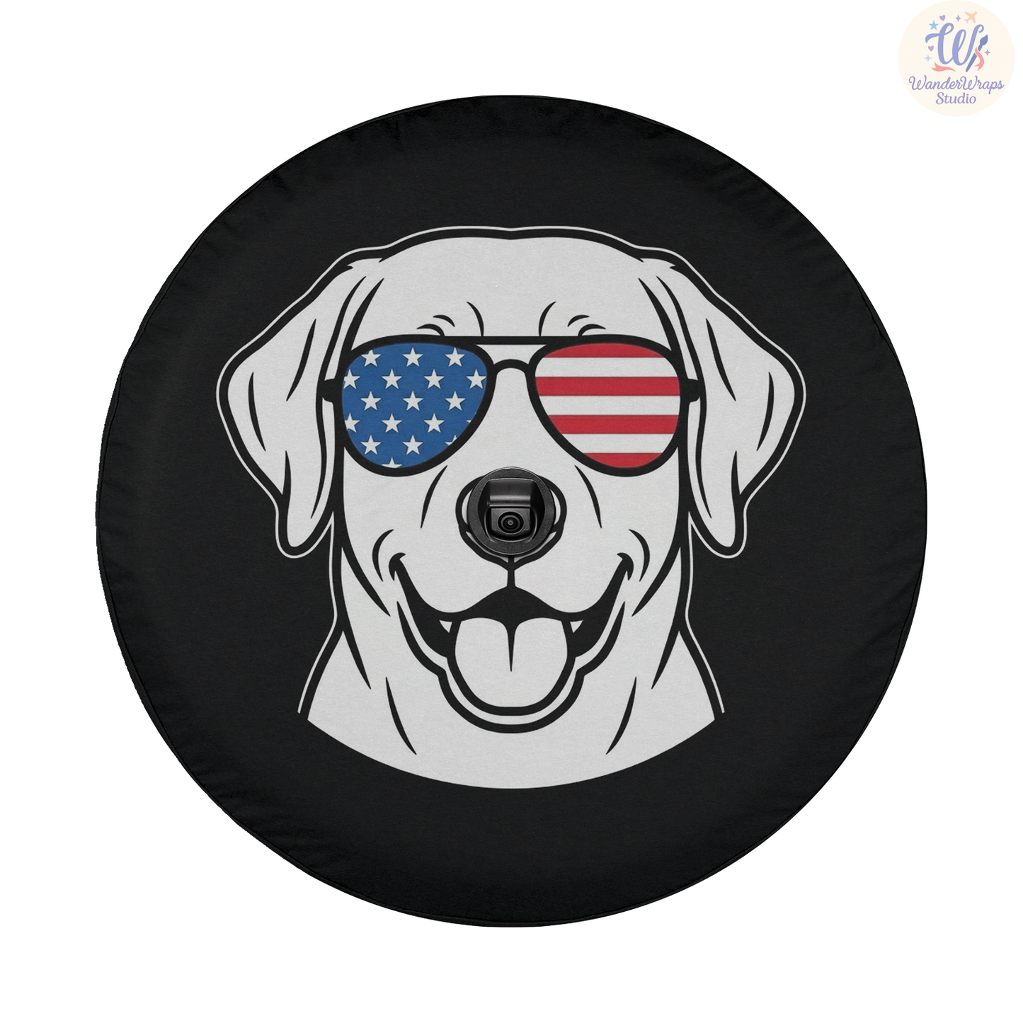 Smiling Patriotic Labrador Spare Tire Cover – Waterproof UV Resistant Protector with Camera Hole