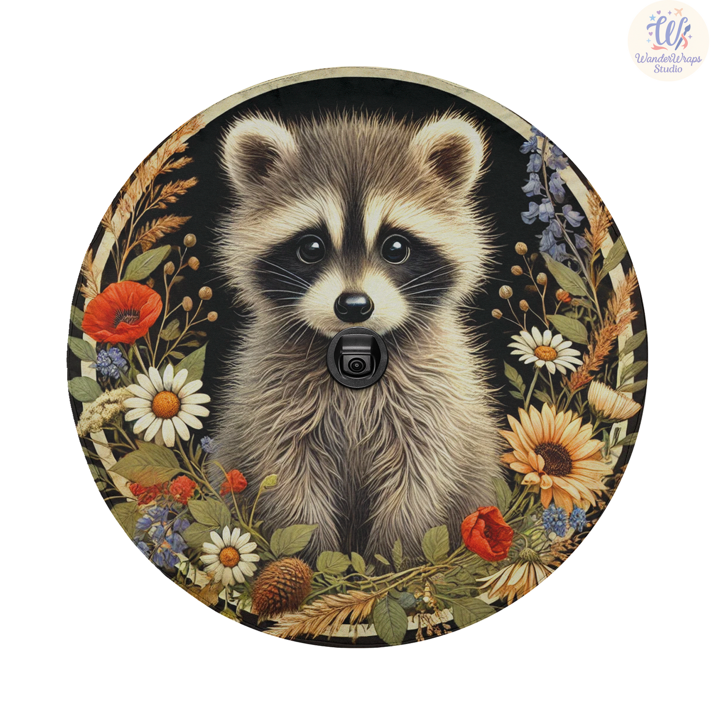 Vintage Raccoon Spare Tire Cover – Waterproof UV Resistant Protector with Camera Hole