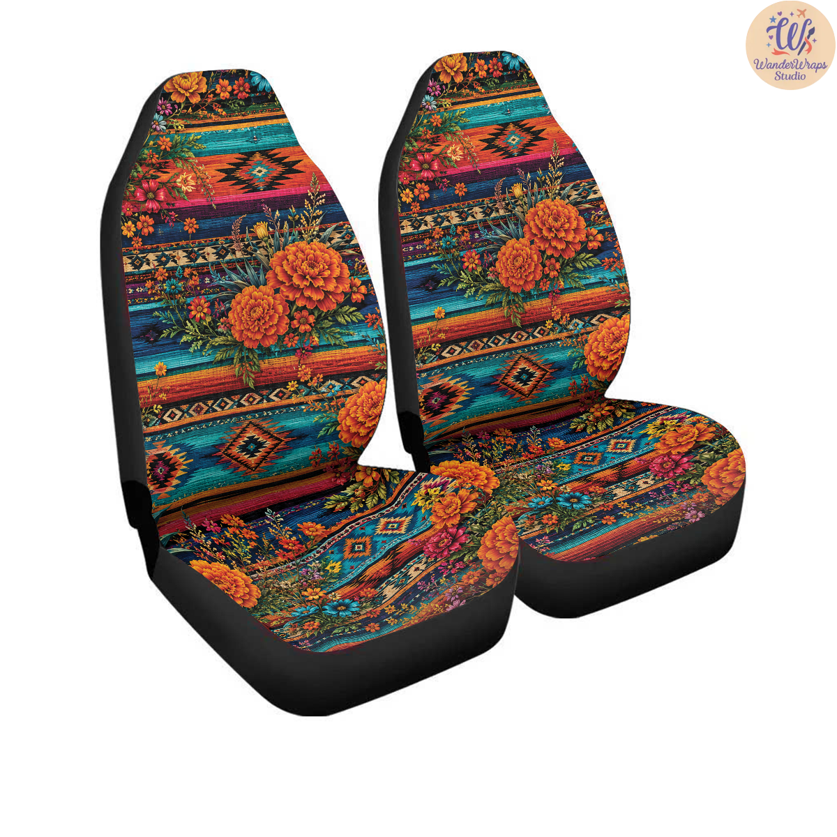 Southwestern Marigold Desert Bloom Car Seat Covers – High Quality Graphic and Polar Fleece Protector Set