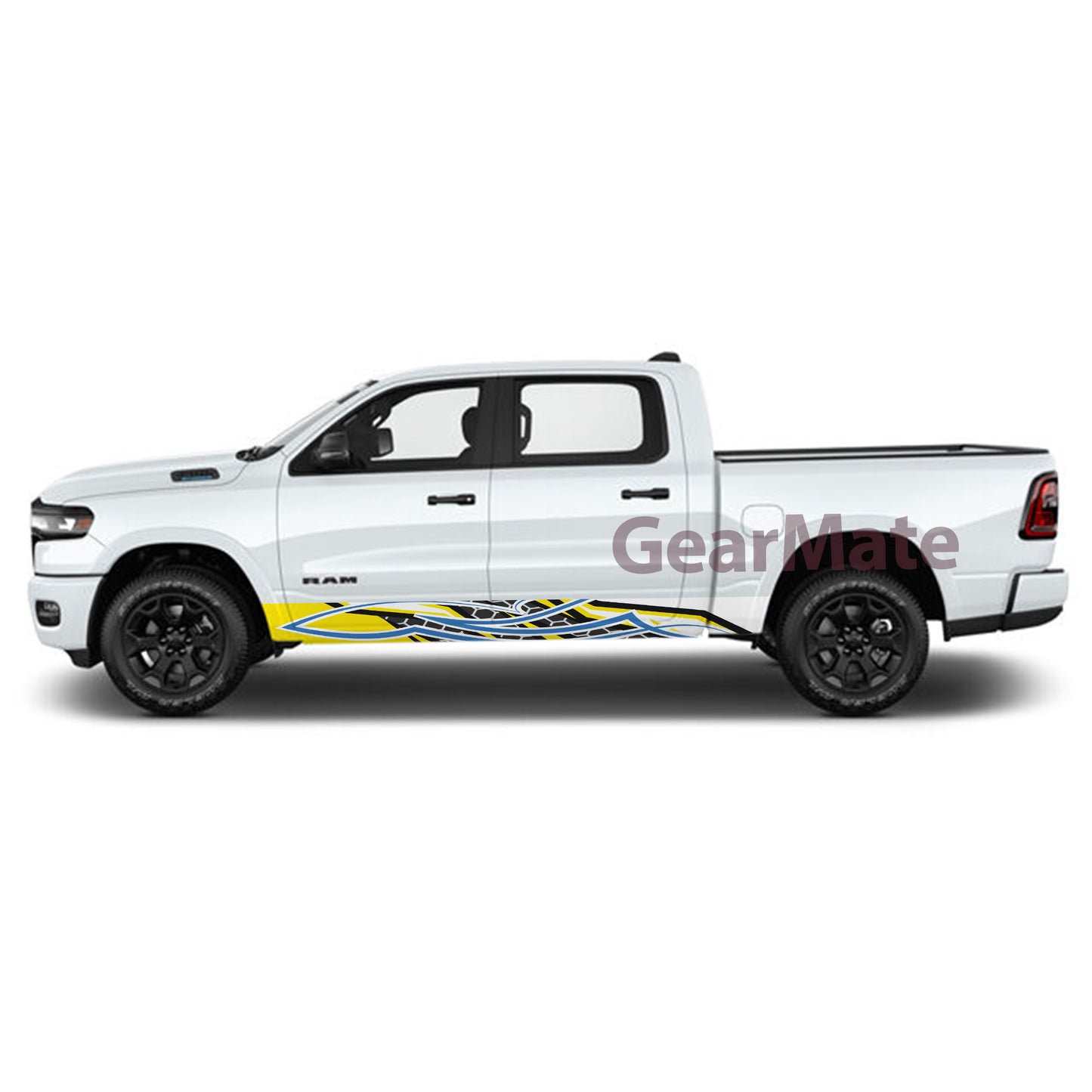 Racing Pinstripe Yellow Blue Rocker Panel Graphic Decal Kit (Left & Right Sides) - High Quality Vinyl for Trucks & SUVs