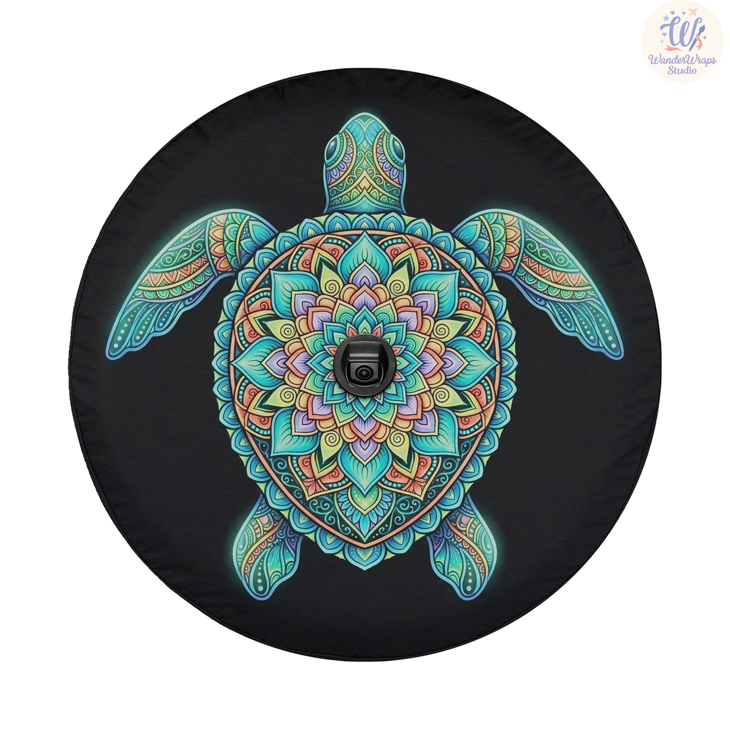 Mandala Sea Turtle Spare Tire Cover – Waterproof UV Resistant Protector with Camera Hole