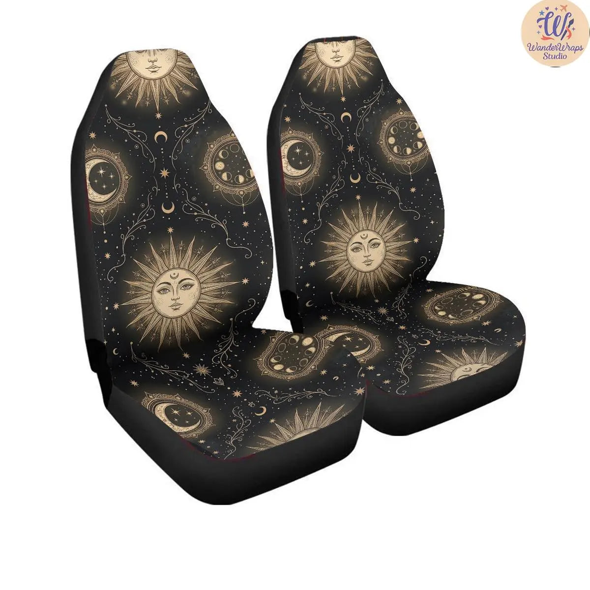 Celestial Sun & Moon Car Seat Covers – High Quality Graphic and Polar Fleece Protector Set