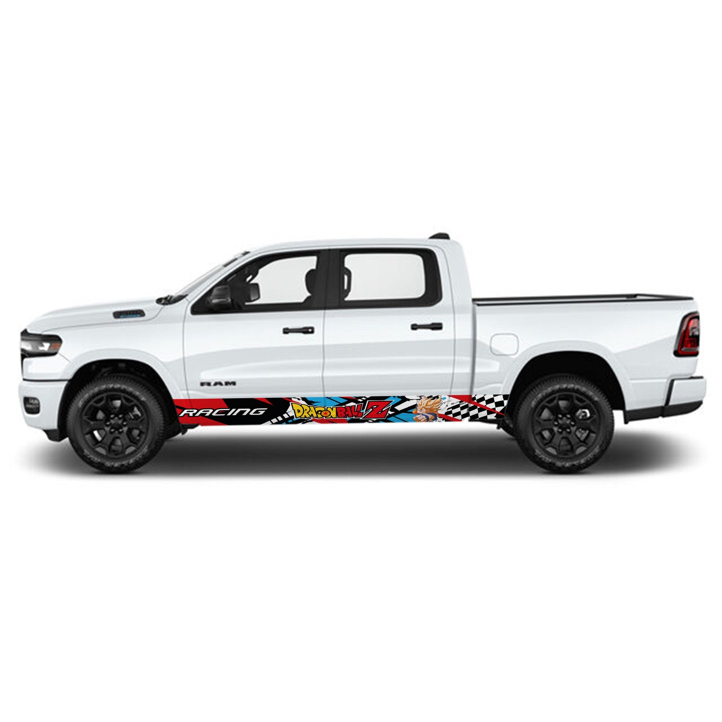 Racing Red Blue Dragon Ball Z Goku Rocker Panel Graphic Decal Kit (Left & Right Sides) - High Quality Vinyl for Trucks & SUVs
