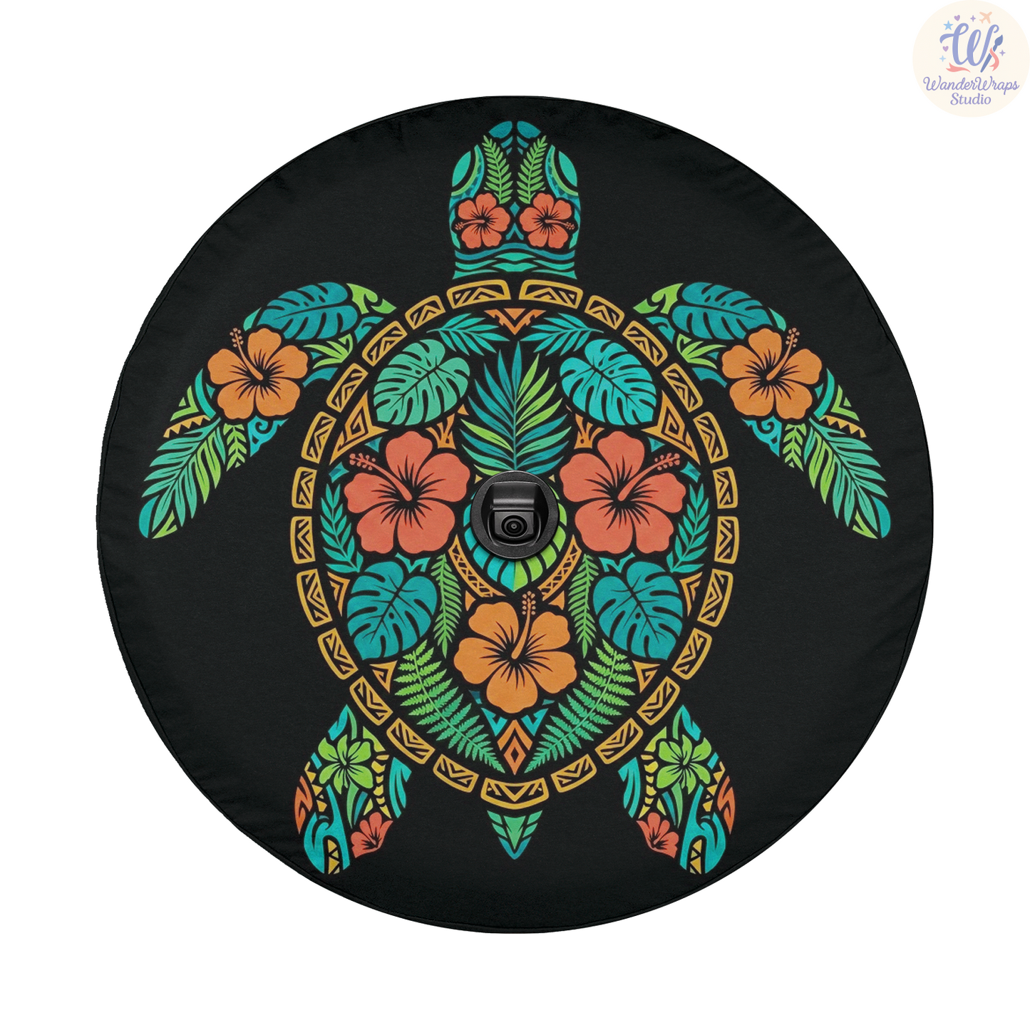 Tropical Turtle Patterns Spare Tire Cover – Waterproof UV Resistant Protector with Camera Hole