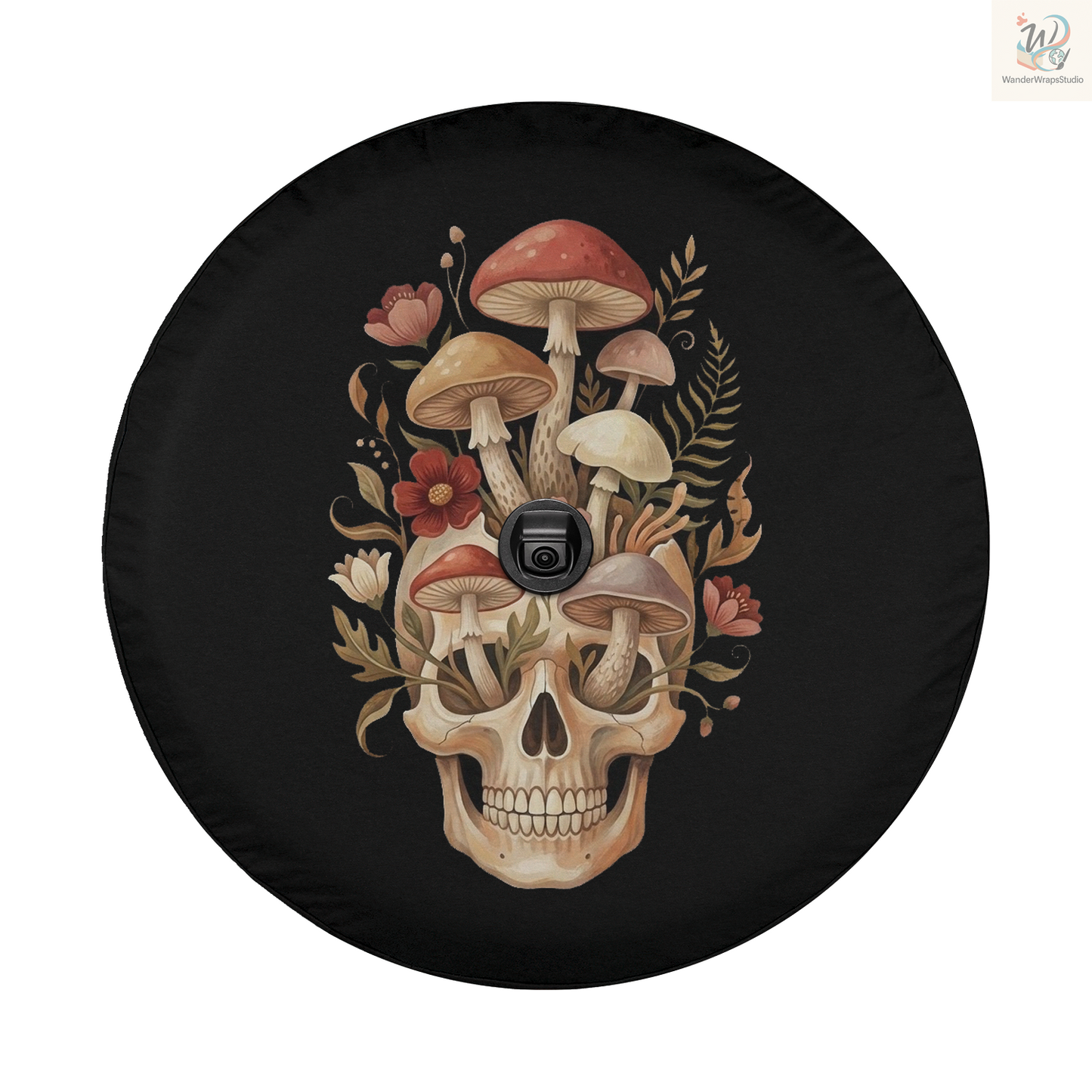 Mushroom Skull Spare Tire Cover – Waterproof UV Resistant Protector with Camera Hole