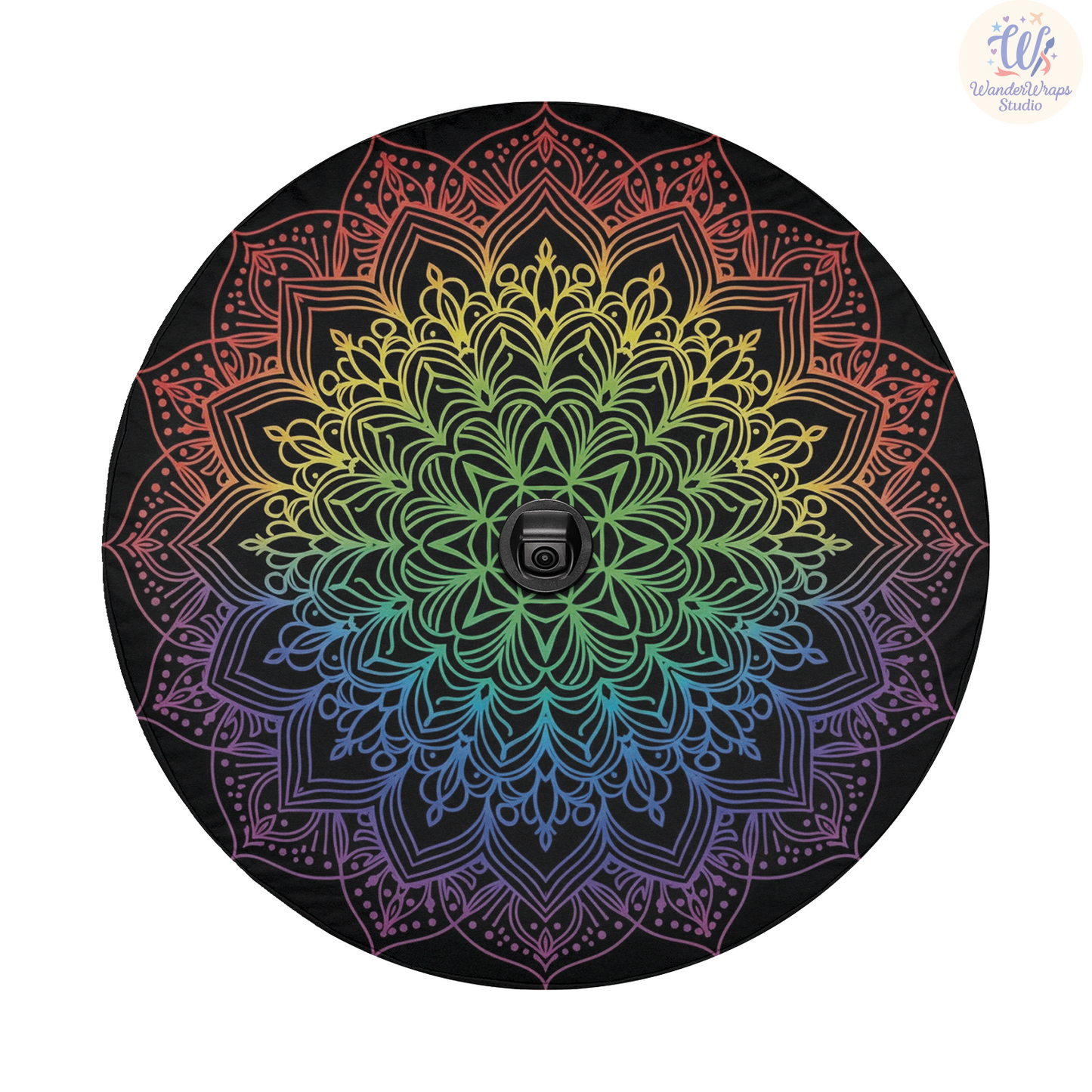 Rainbow Mandala Spare Tire Cover – Waterproof UV Resistant Protector with Camera Hole