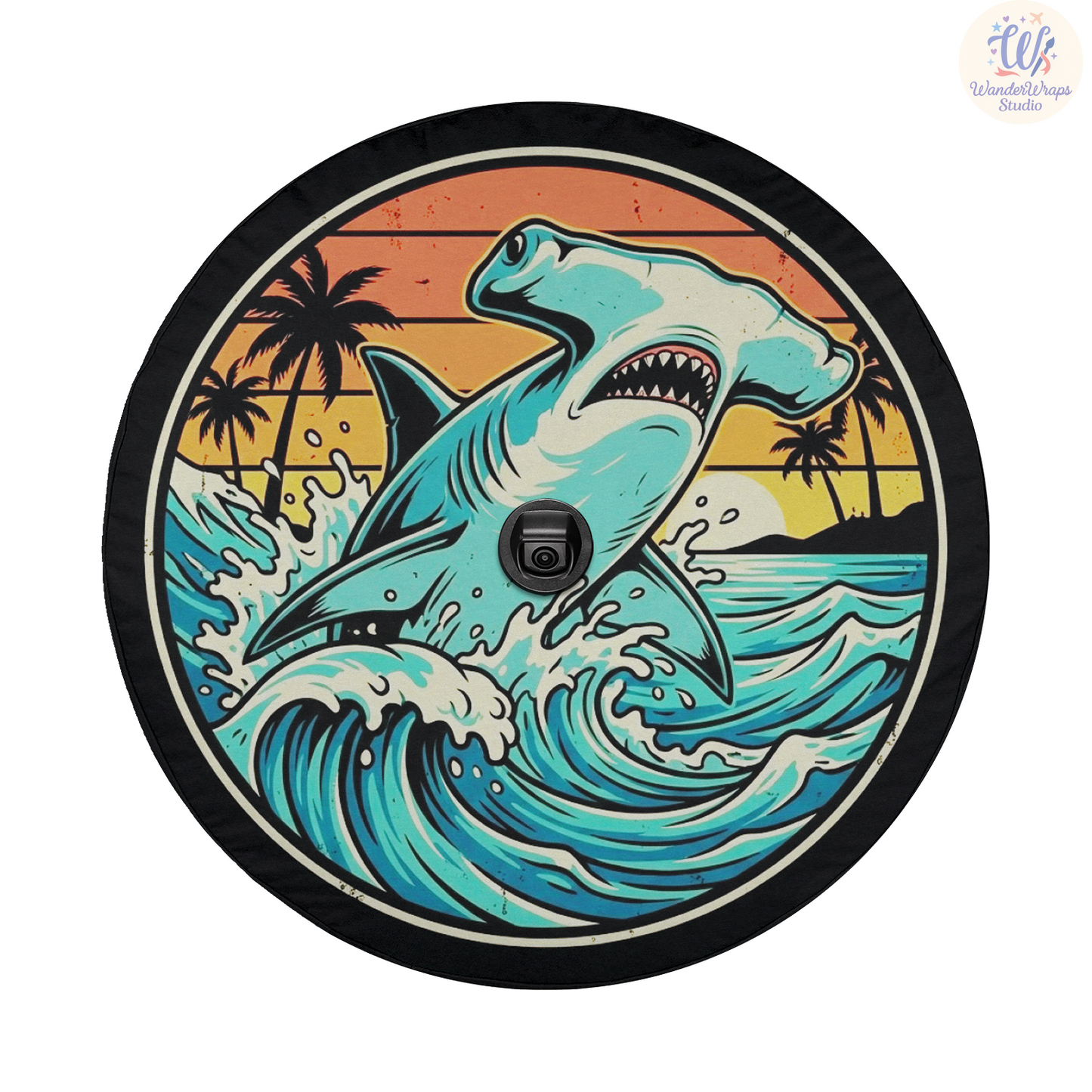 Hammerhead Shark With Massive Waves Spare Tire Cover – Waterproof UV Resistant Protector with Camera Hole
