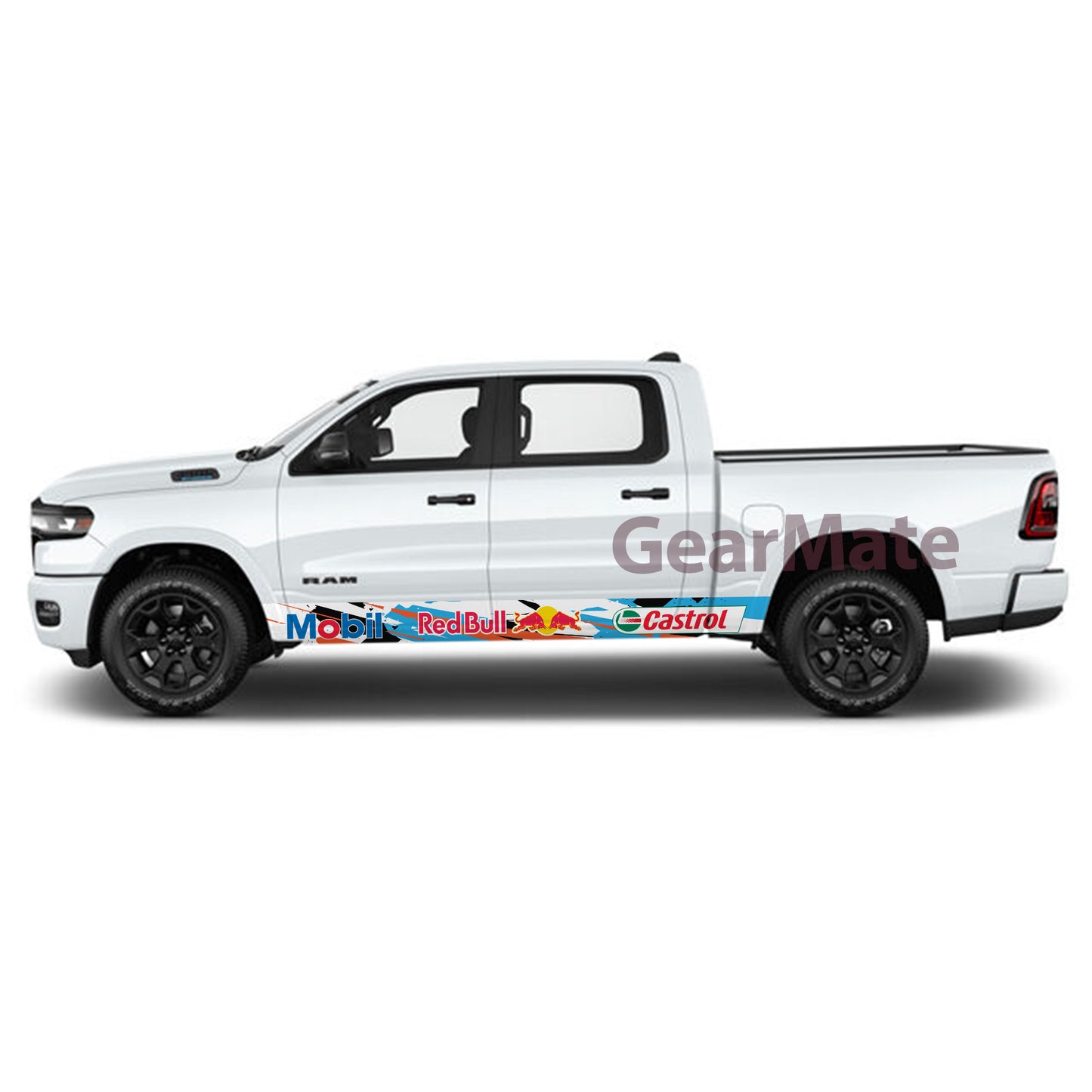 Racing Sky Blue Mobil Castrol Redbull Rocker Panel Graphic Decal Kit (Left & Right Sides) - High Quality Vinyl for Trucks & SUVs