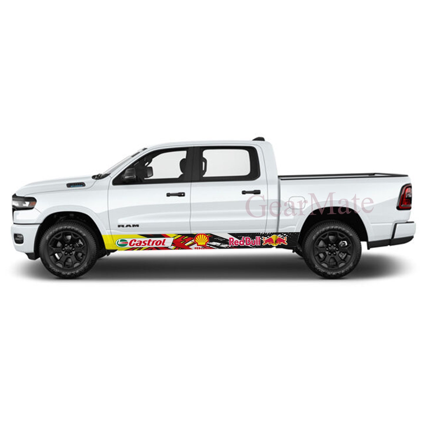 Racing Stripe Bolt Red Castrol Rocker Panel Graphic Decal Kit (Left & Right Sides) - High Quality Vinyl for Trucks & SUVs