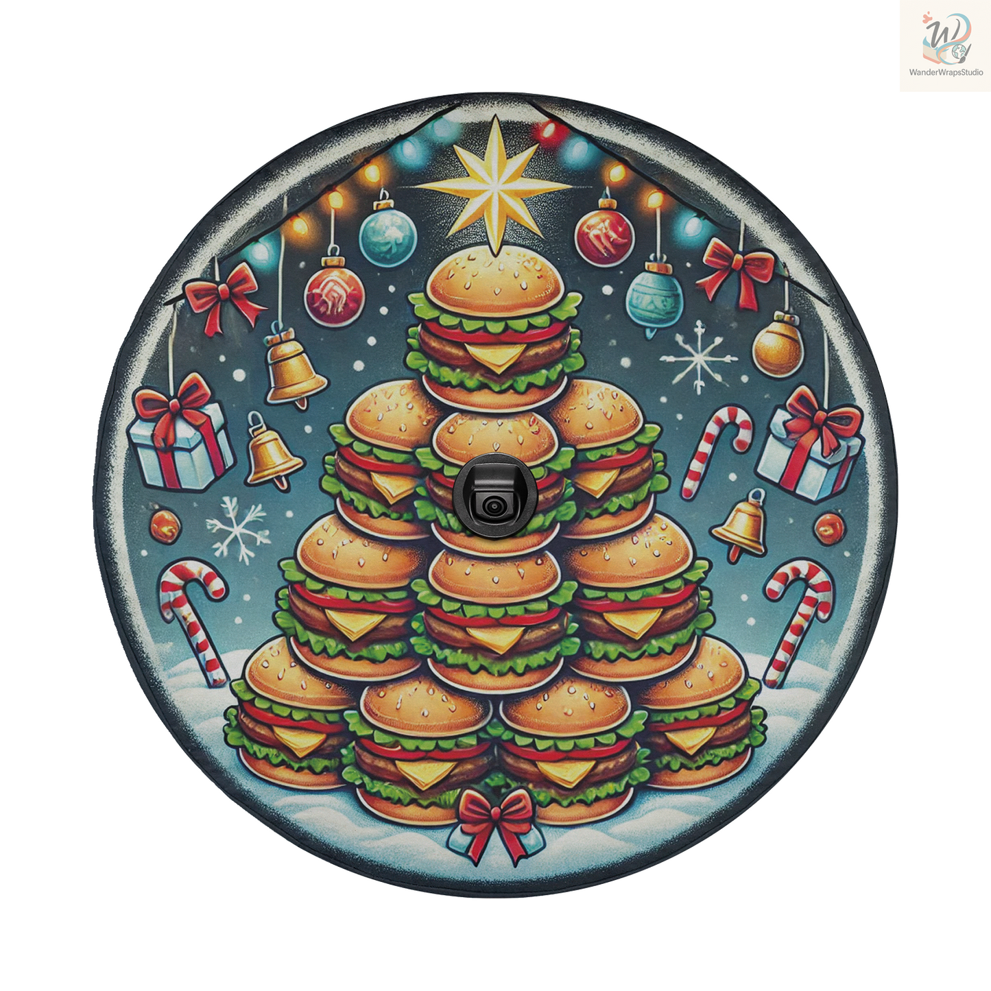 Burgers Christmas Spare Tire Cover – Waterproof UV Resistant Protector with Camera Hole
