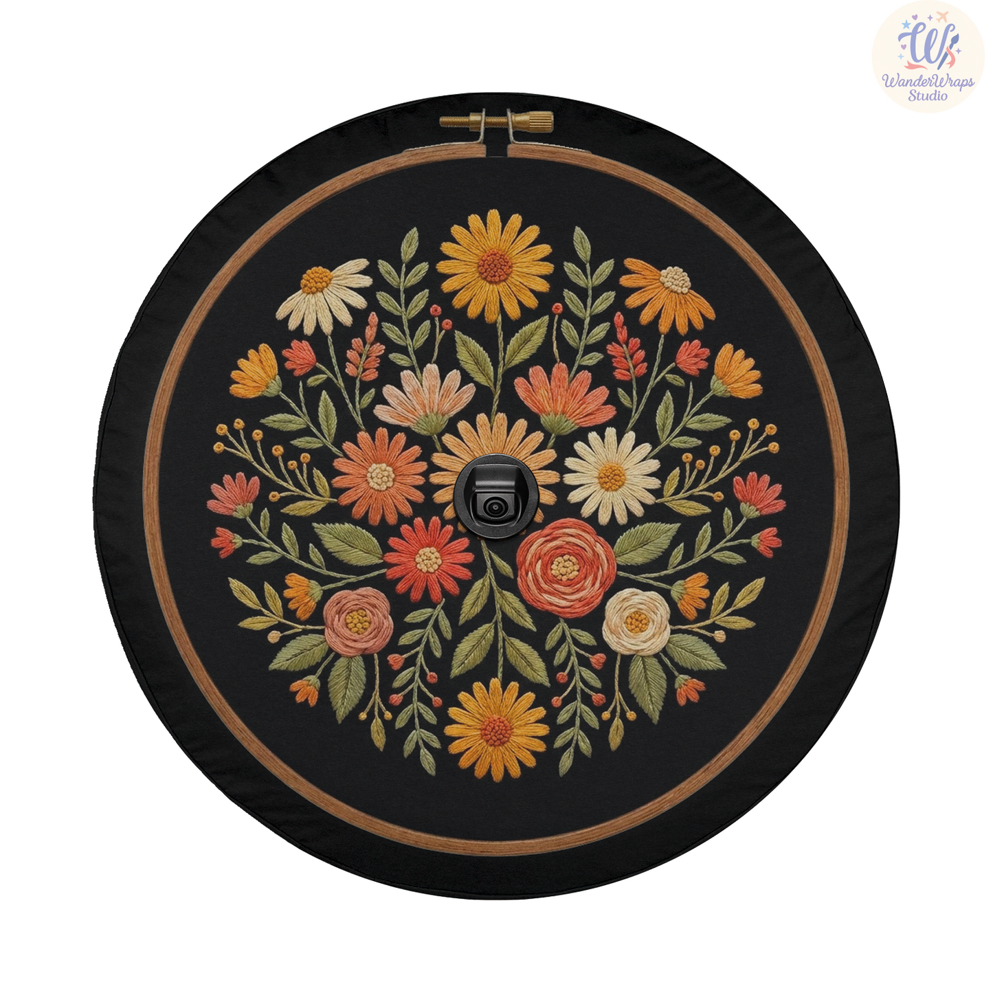 Vintage Embroidery Spare Tire Cover – Waterproof UV Resistant Protector with Camera Hole