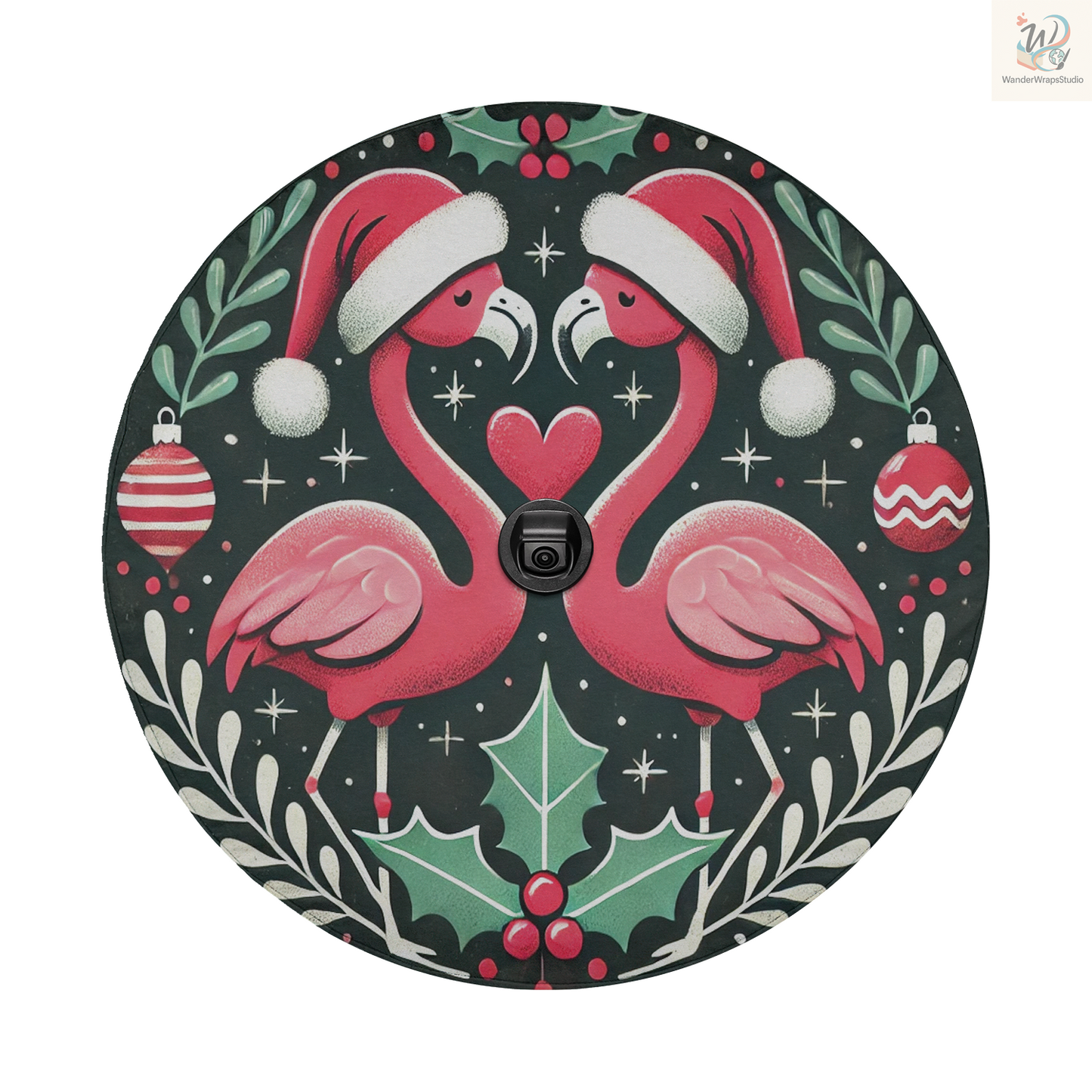 Christmas Flamingo Spare Tire Cover – Waterproof UV Resistant Protector with Camera Hole