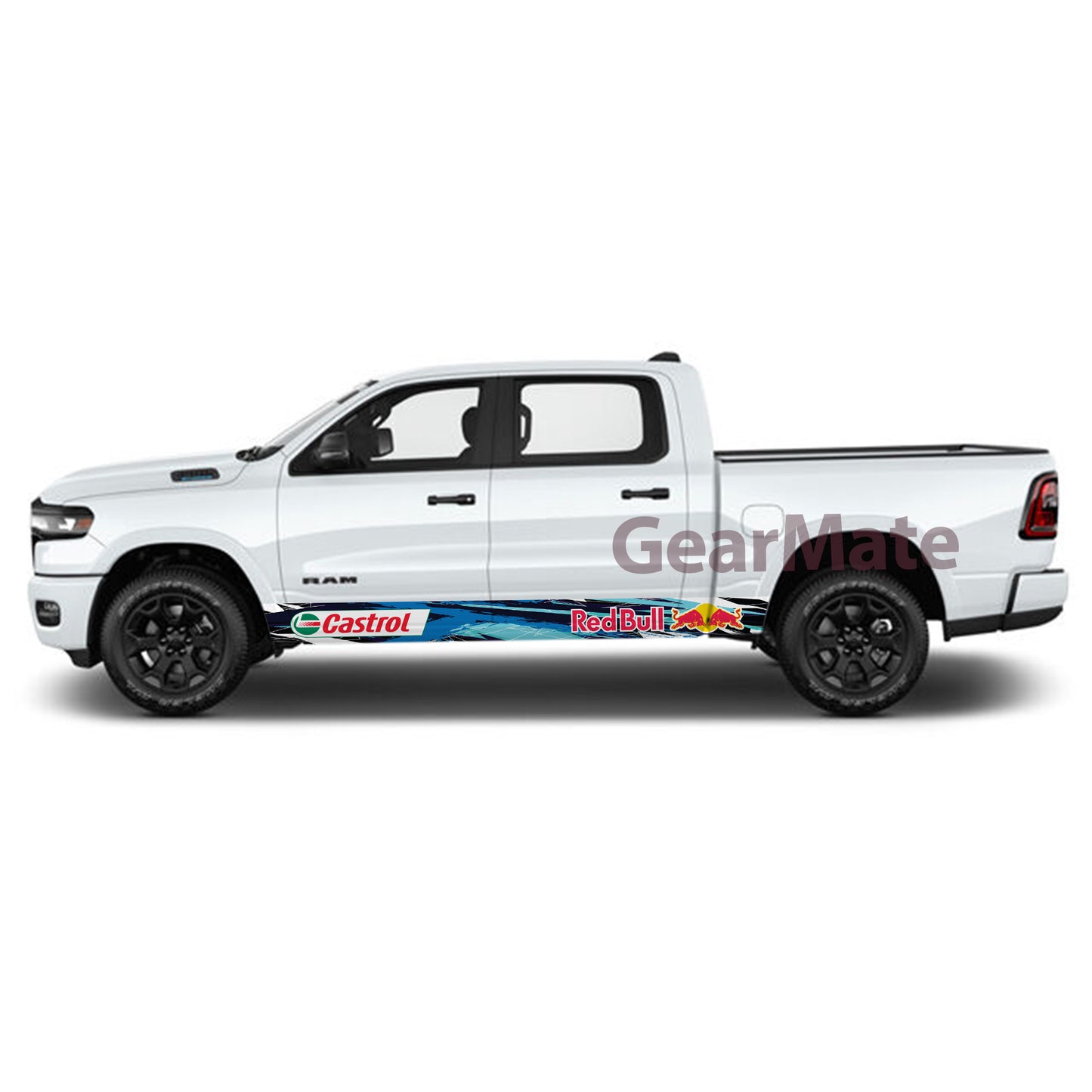 Racing Light Blue Castrol Redbull Rocker Panel Graphic Decal Kit (Left & Right Sides) - High Quality Vinyl for Trucks & SUVs