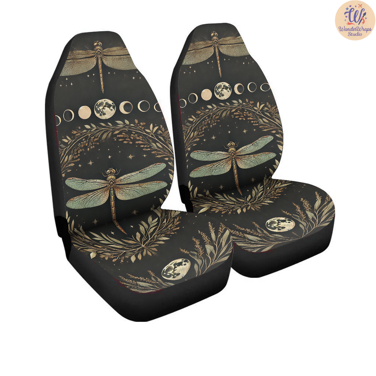 Celestial Dragonfly Emblem Artwork Car Seat Covers – High Quality Graphic and Polar Fleece Protector Set