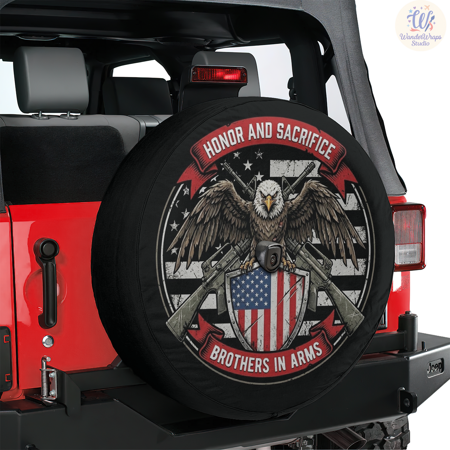 Brothers in Arms Spare Tire Cover – Waterproof UV Resistant Protector with Camera Hole