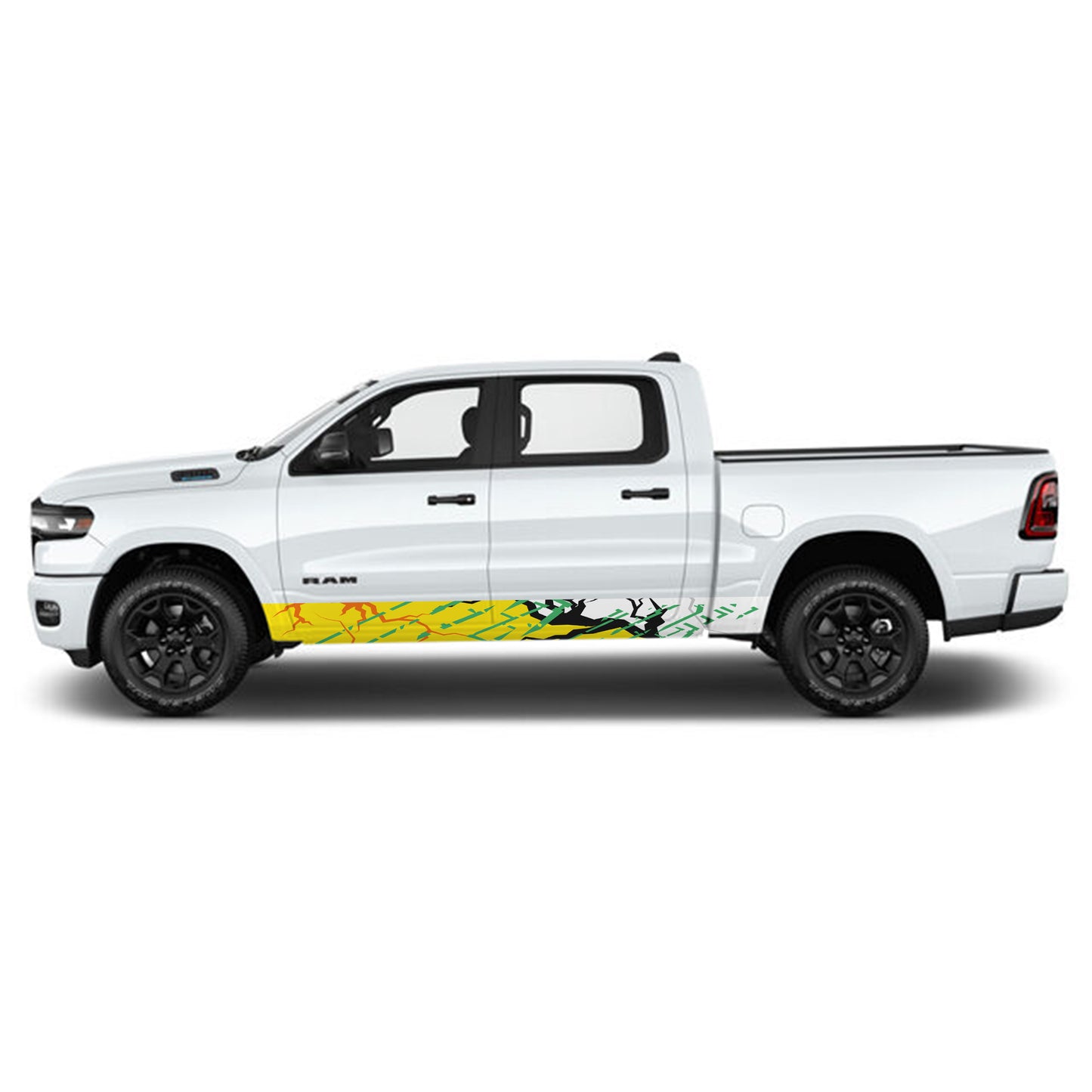Ground Cracking Yellow Rocker Panel Graphic Decal Kit (Left & Right Sides) - High Quality Vinyl for Trucks & SUVs