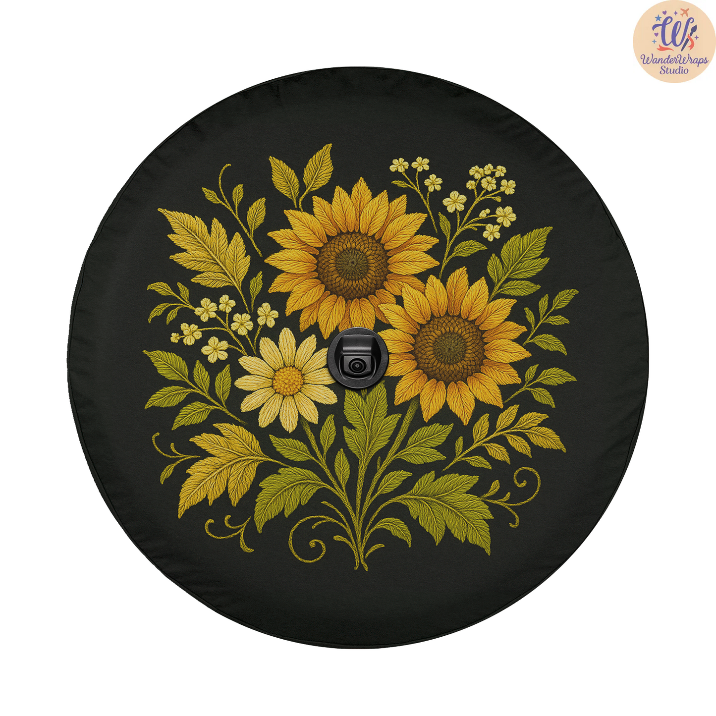 Sun Flower Faux Embriodery Spare Tire Cover – Waterproof UV Resistant Protector with Camera Hole