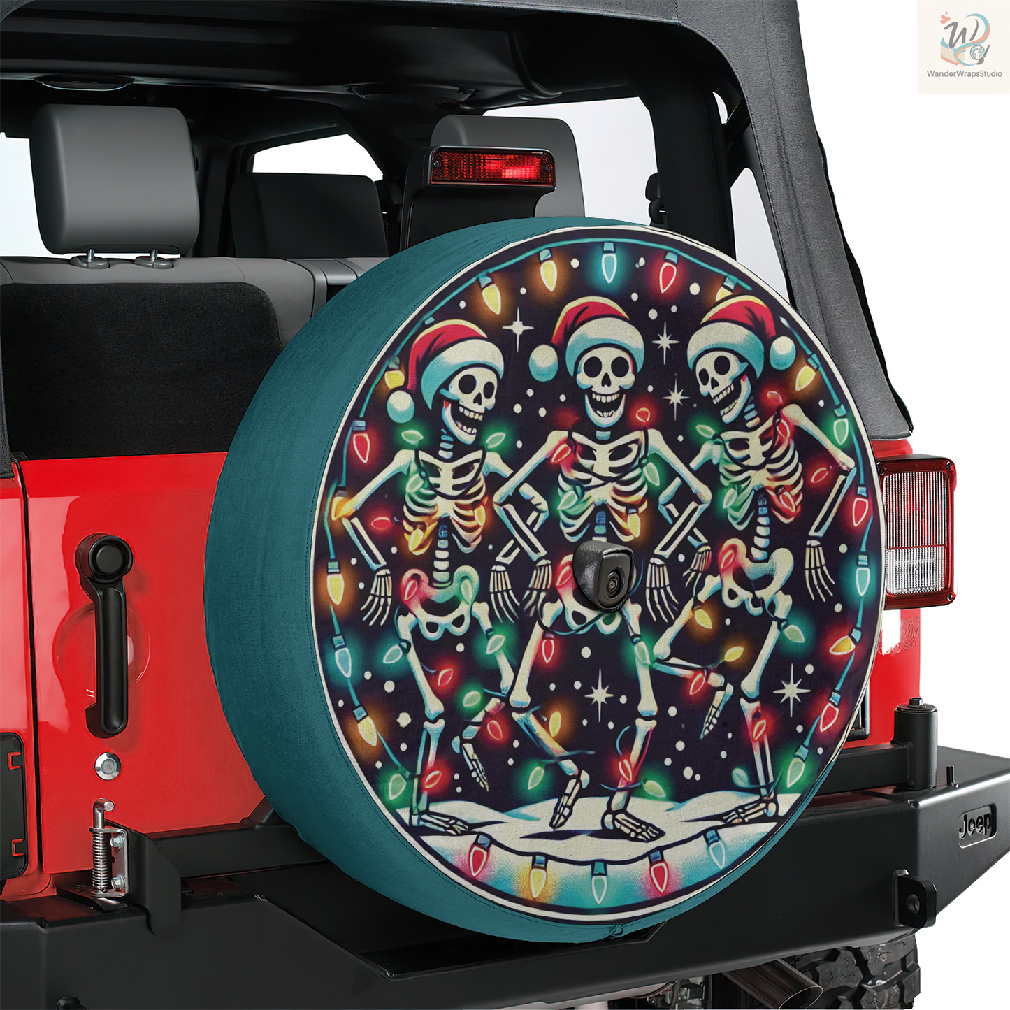 Dancing Skeleton Christmas Spare Tire Cover – Waterproof UV Resistant Protector with Camera Hole
