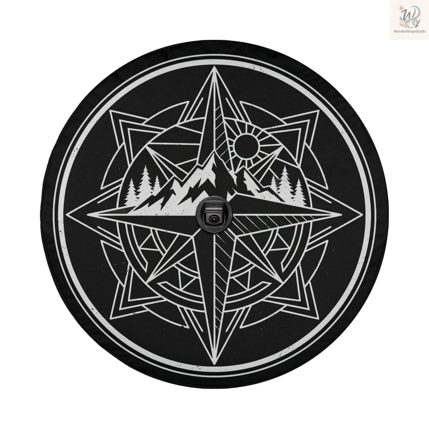 Geometric Compass Mountain Spare Tire Cover – Waterproof UV Resistant Protector with Camera Hole