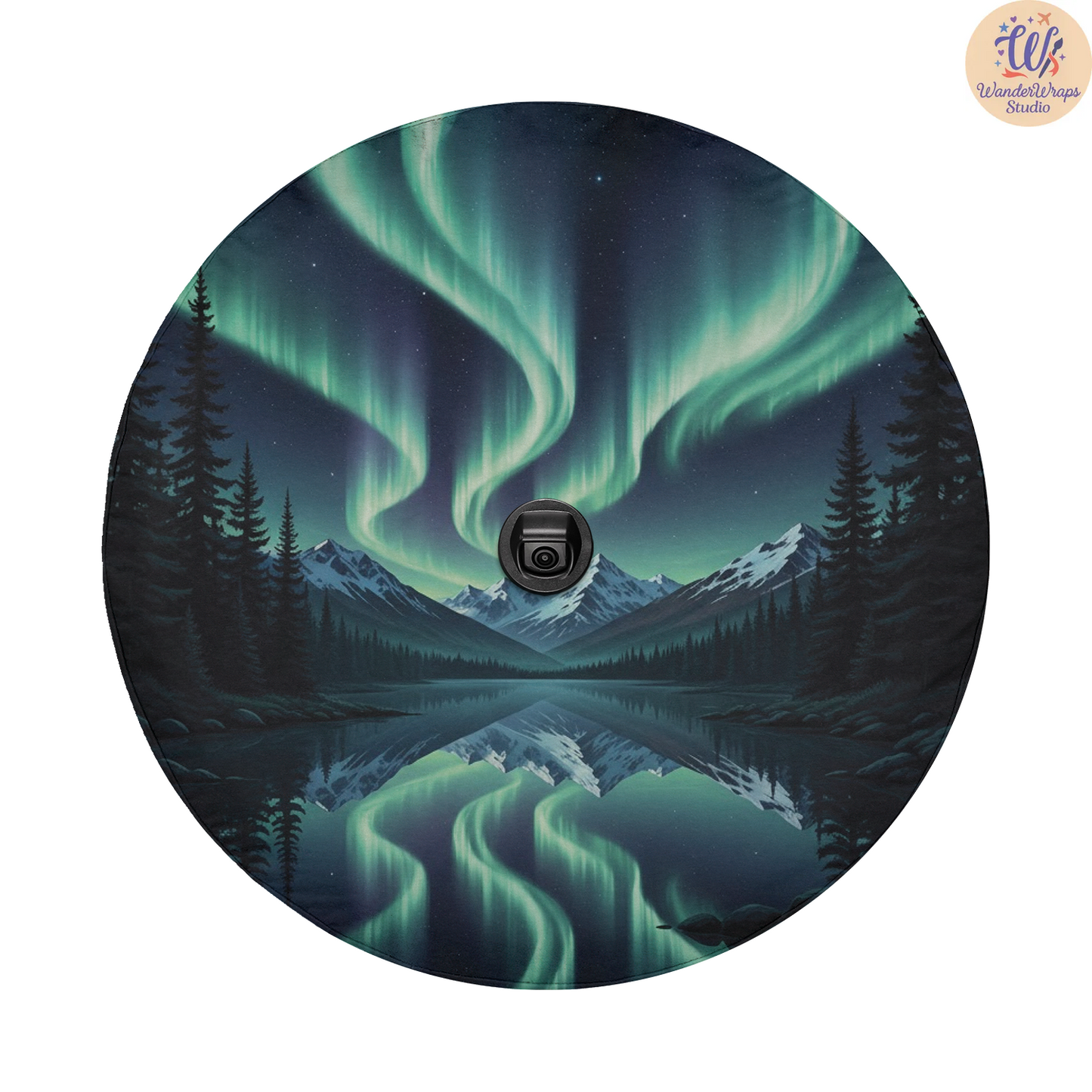 Northern Lights Sky Spare Tire Cover – Waterproof UV Resistant Protector with Camera Hole