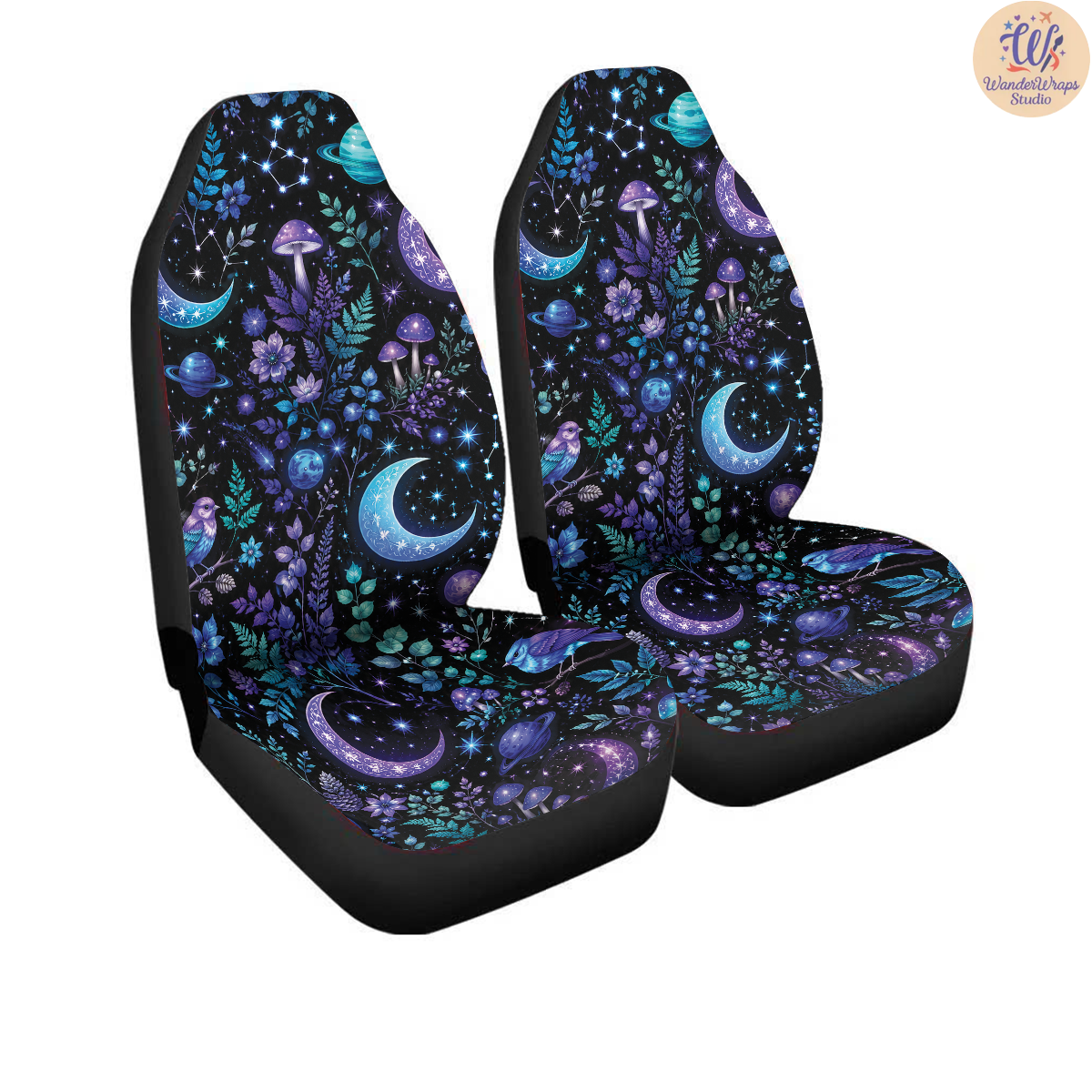 Celestial Woodland Moon Garden Car Seat Covers – High Quality Graphic and Polar Fleece Protector Set