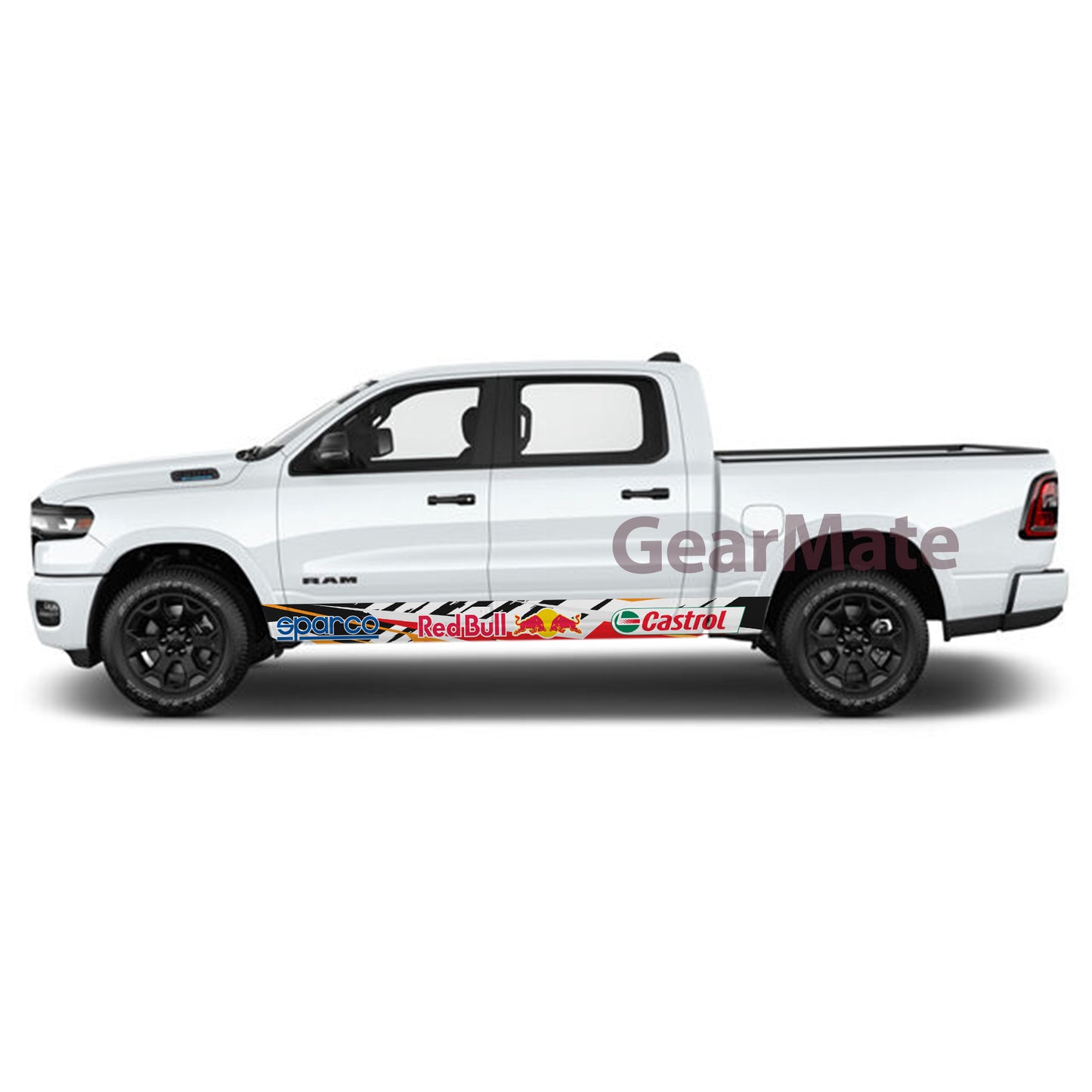 Racing Orange Redbull Rocker Panel Graphic Decal Kit (Left & Right Sides) - High Quality Vinyl for Trucks & SUVs