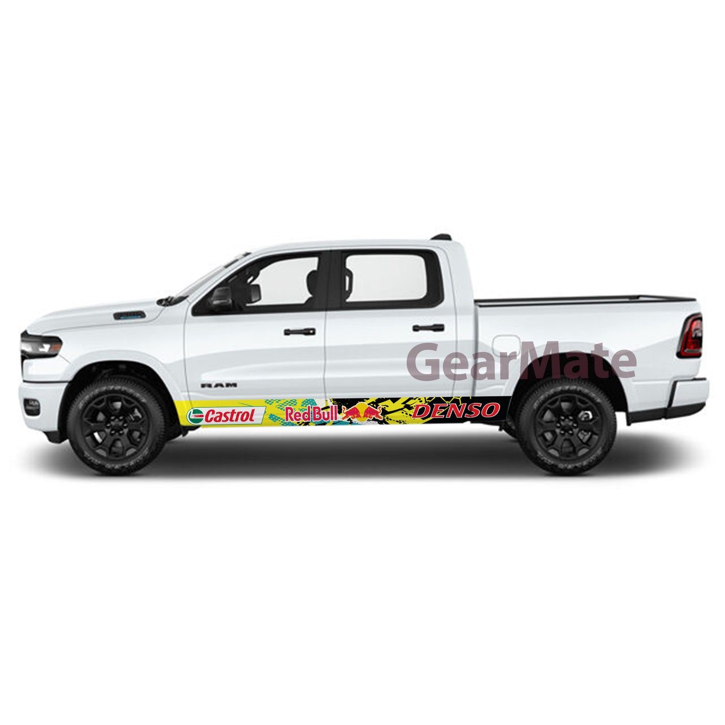 Racing Orange Yellow Denso Castrol Redbull Rocker Panel Graphic Decal Kit (Left & Right Sides) - High Quality Vinyl for Trucks & SUVs