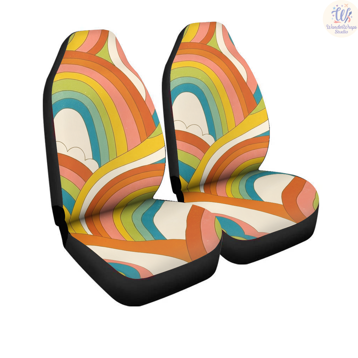 Groovy Horizon ’70 Car Seat Covers – High Quality Graphic and Polar Fleece Protector Set