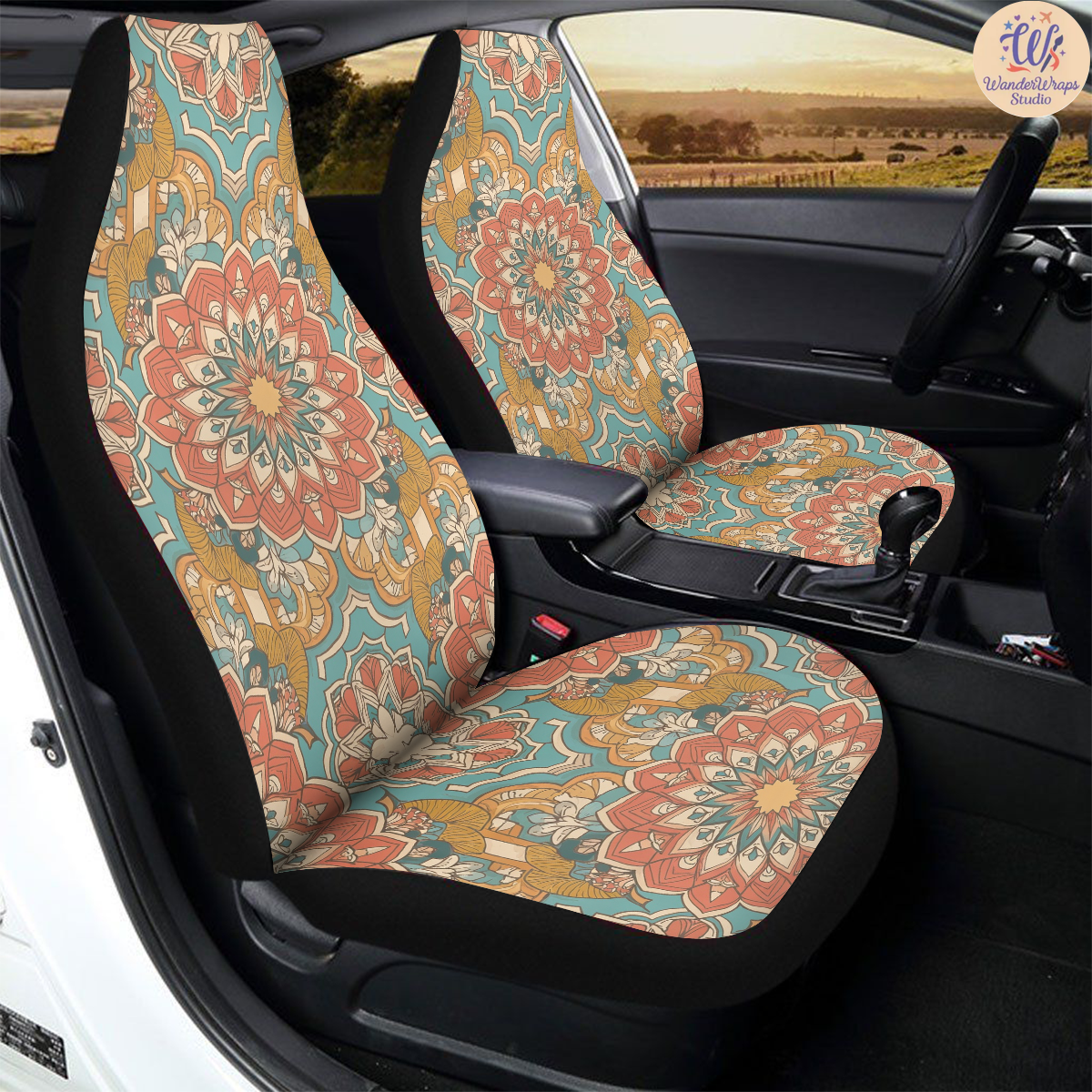Bohemian Mandala Mosaic Car Seat Covers – High Quality Graphic and Polar Fleece Protector Set