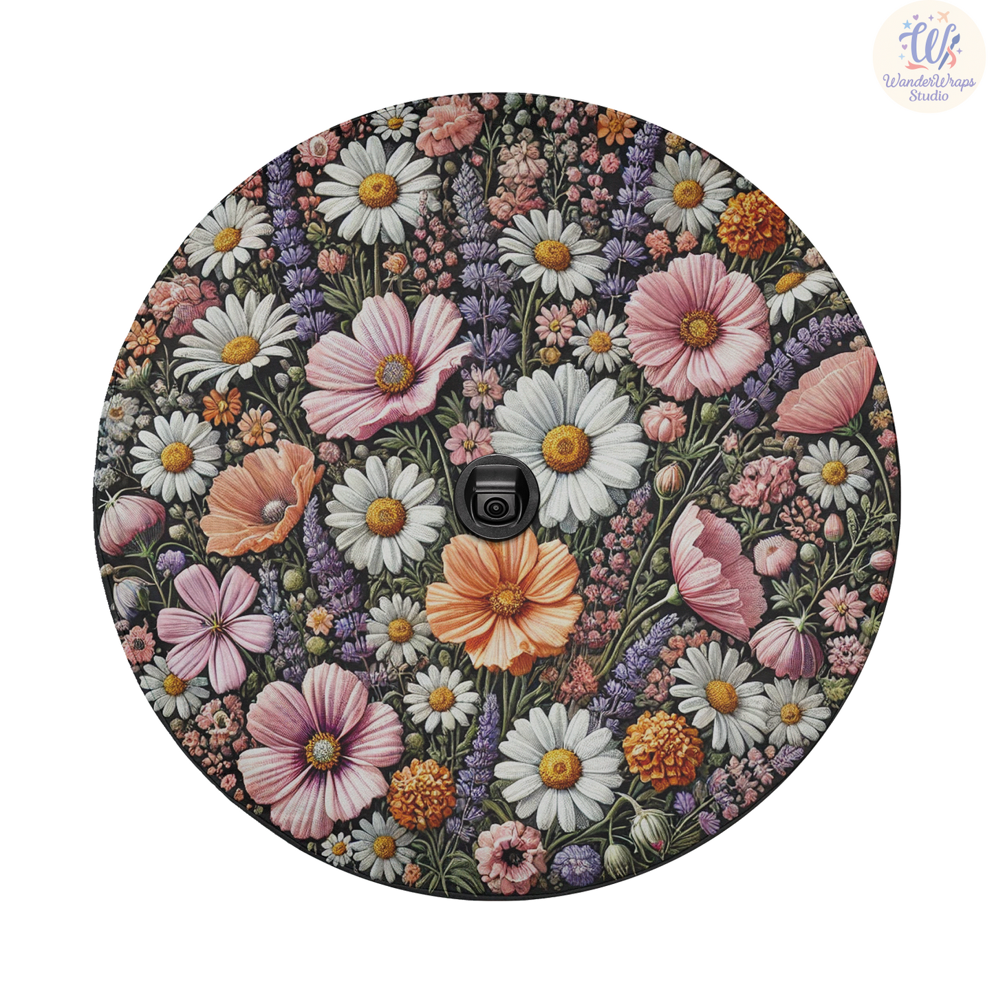 Wildflowers Faux Embriodery Spare Tire Cover – Waterproof UV Resistant Protector with Camera Hole