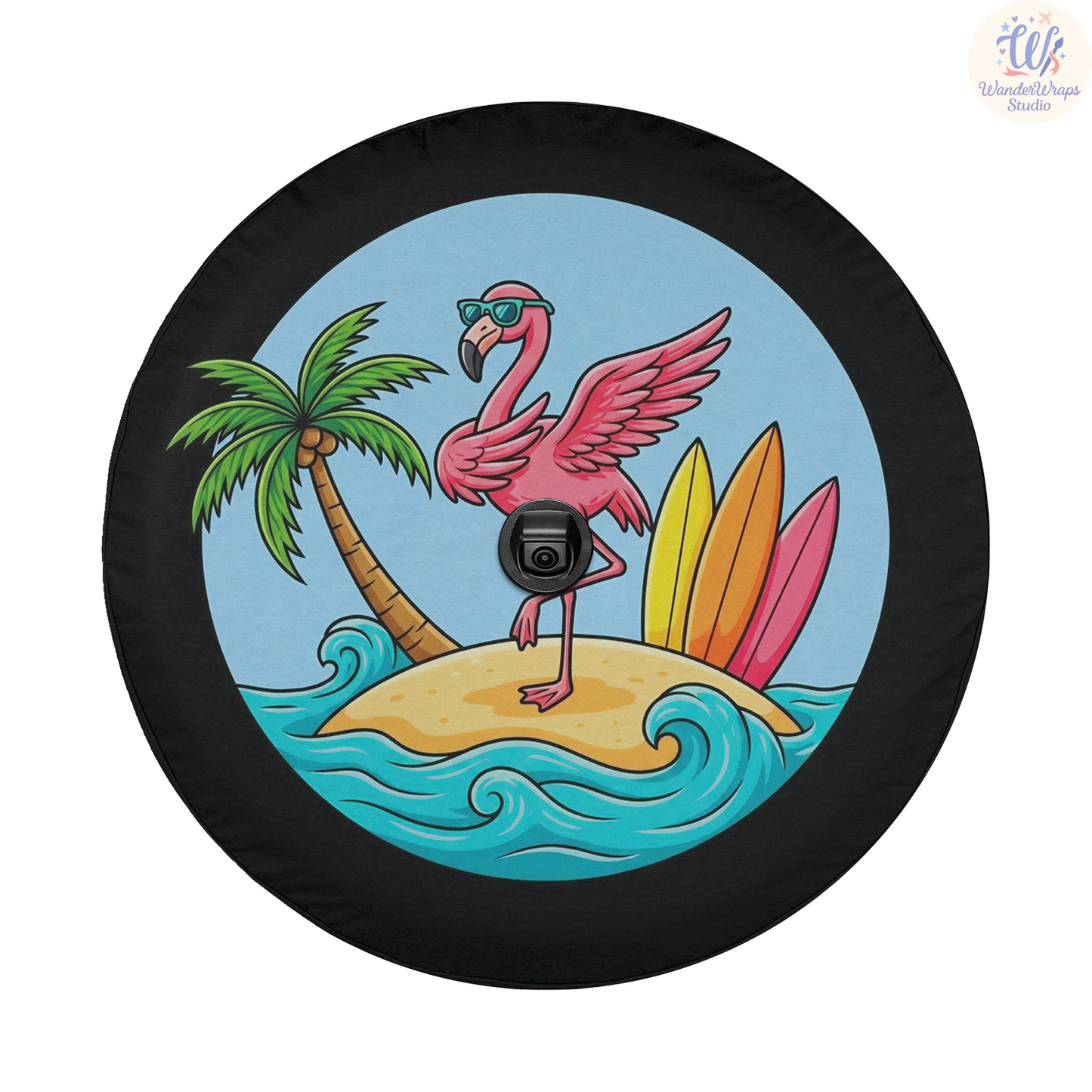 Tropical Flamingo Spare Tire Cover – Waterproof UV Resistant Protector with Camera Hole