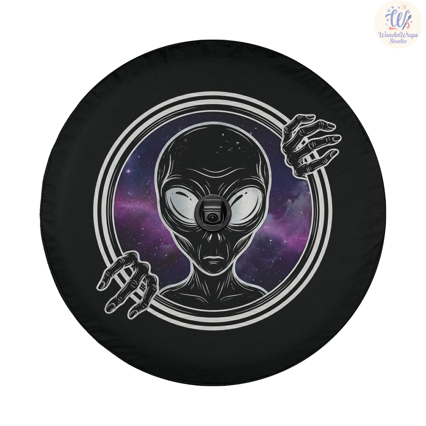Creepy Alien Peeking Spare Tire Cover – Waterproof UV Resistant Protector with Camera Hole