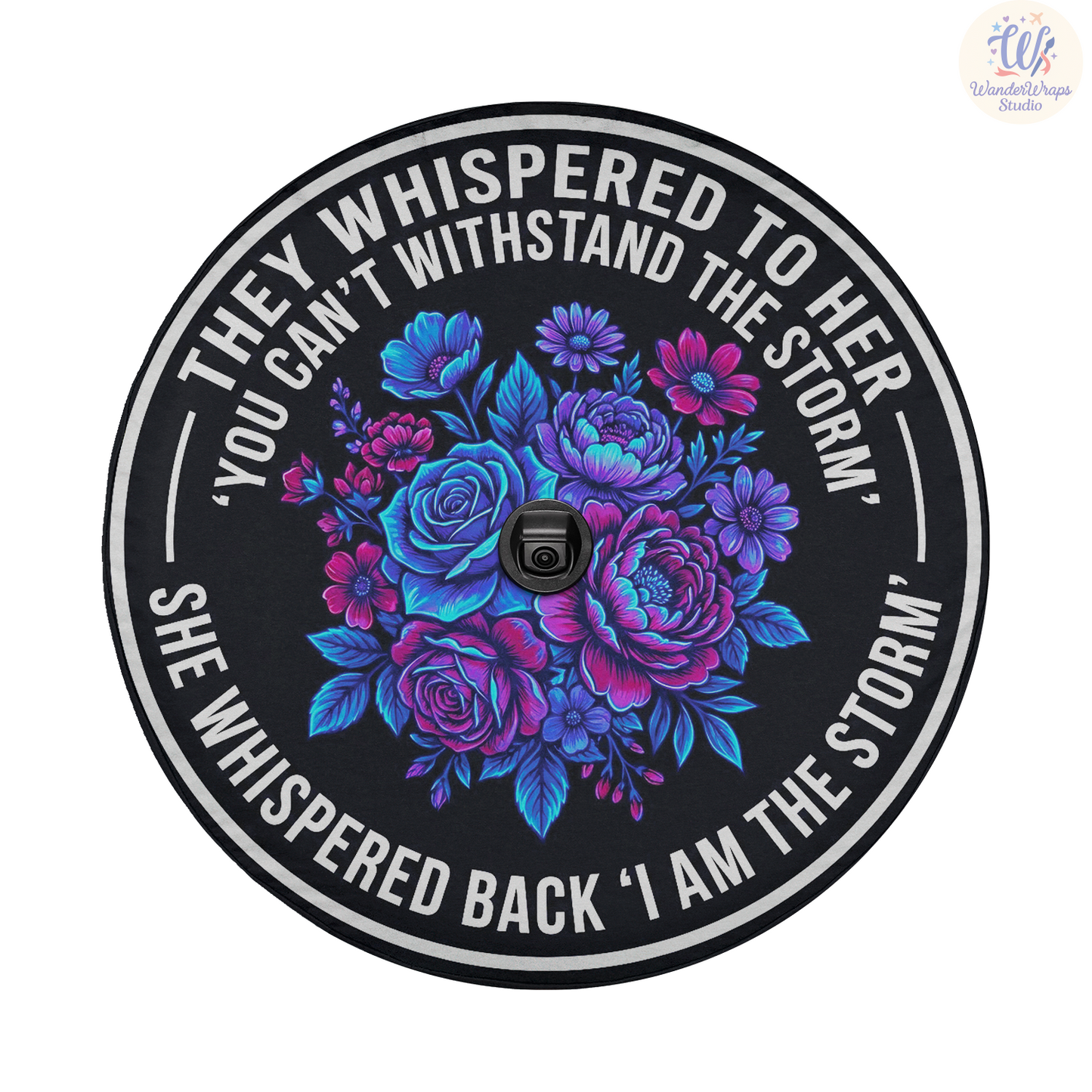 Dark Blue Flowers Spare Tire Cover – Waterproof UV Resistant Protector with Camera Hole