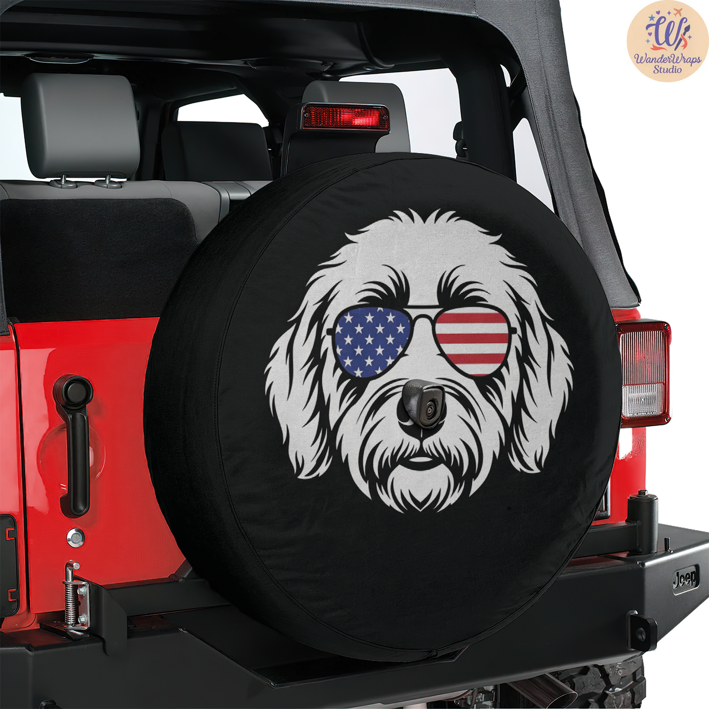 Fluffy Goldendoodle Dog Spare Tire Cover – Waterproof UV Resistant Protector with Camera Hole