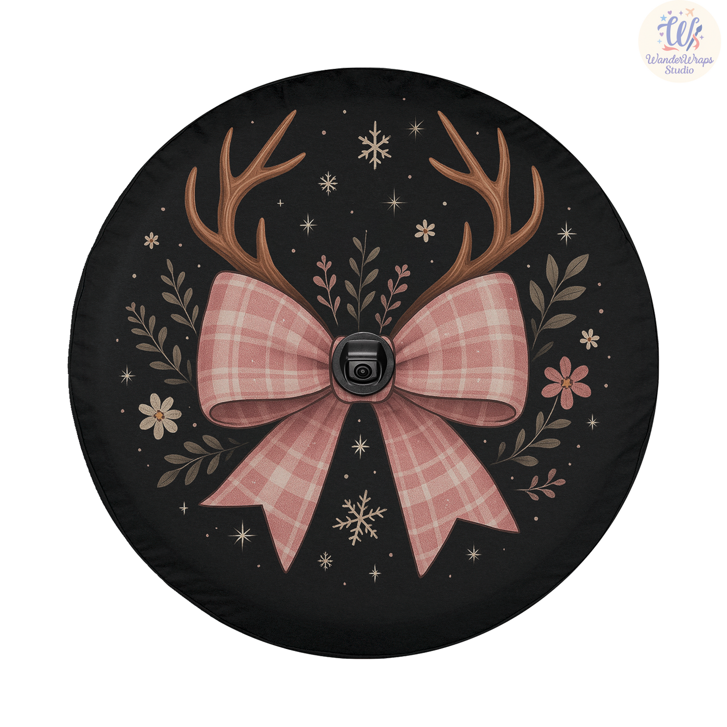 Pink Plaid Bow Spare Tire Cover – Waterproof UV Resistant Protector with Camera Hole