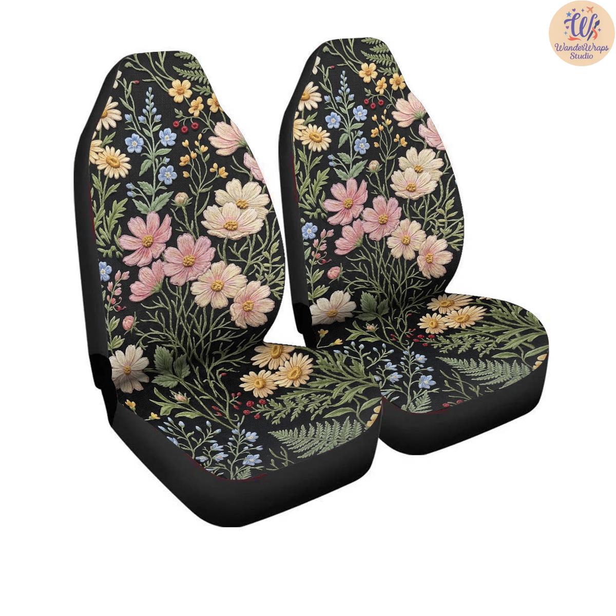 Colorful Wildflower Garden Car Seat Covers – High Quality Graphic and Polar Fleece Protector Set