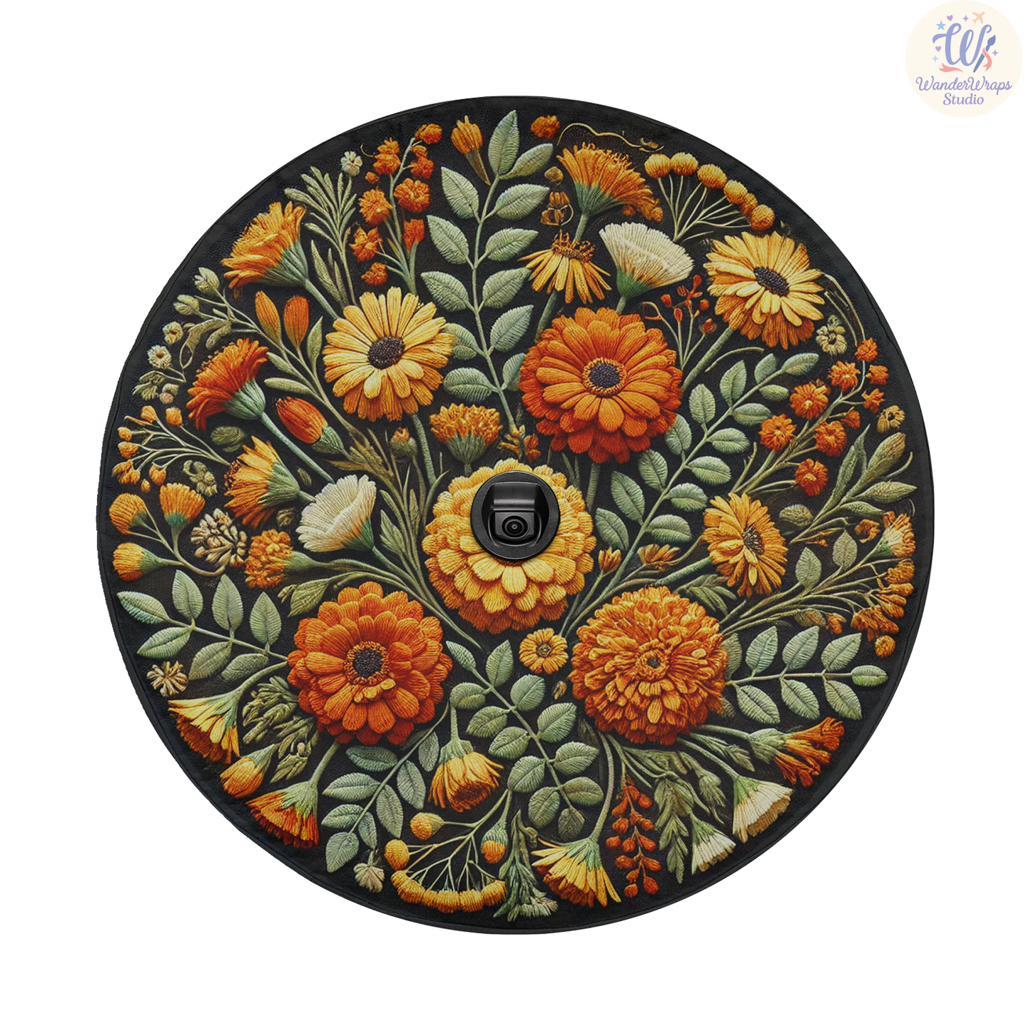 Orange Wildflower Spare Tire Cover – Waterproof UV Resistant Protector with Camera Hole