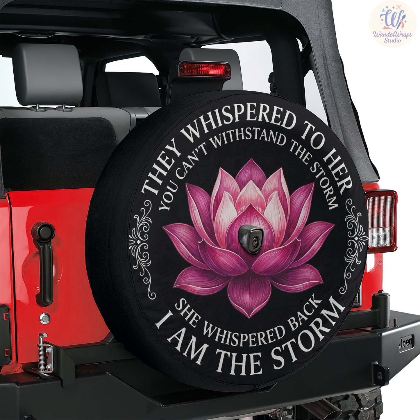 Lotus I Am The Storm Spare Tire Cover – Waterproof UV Resistant Protector with Camera Hole