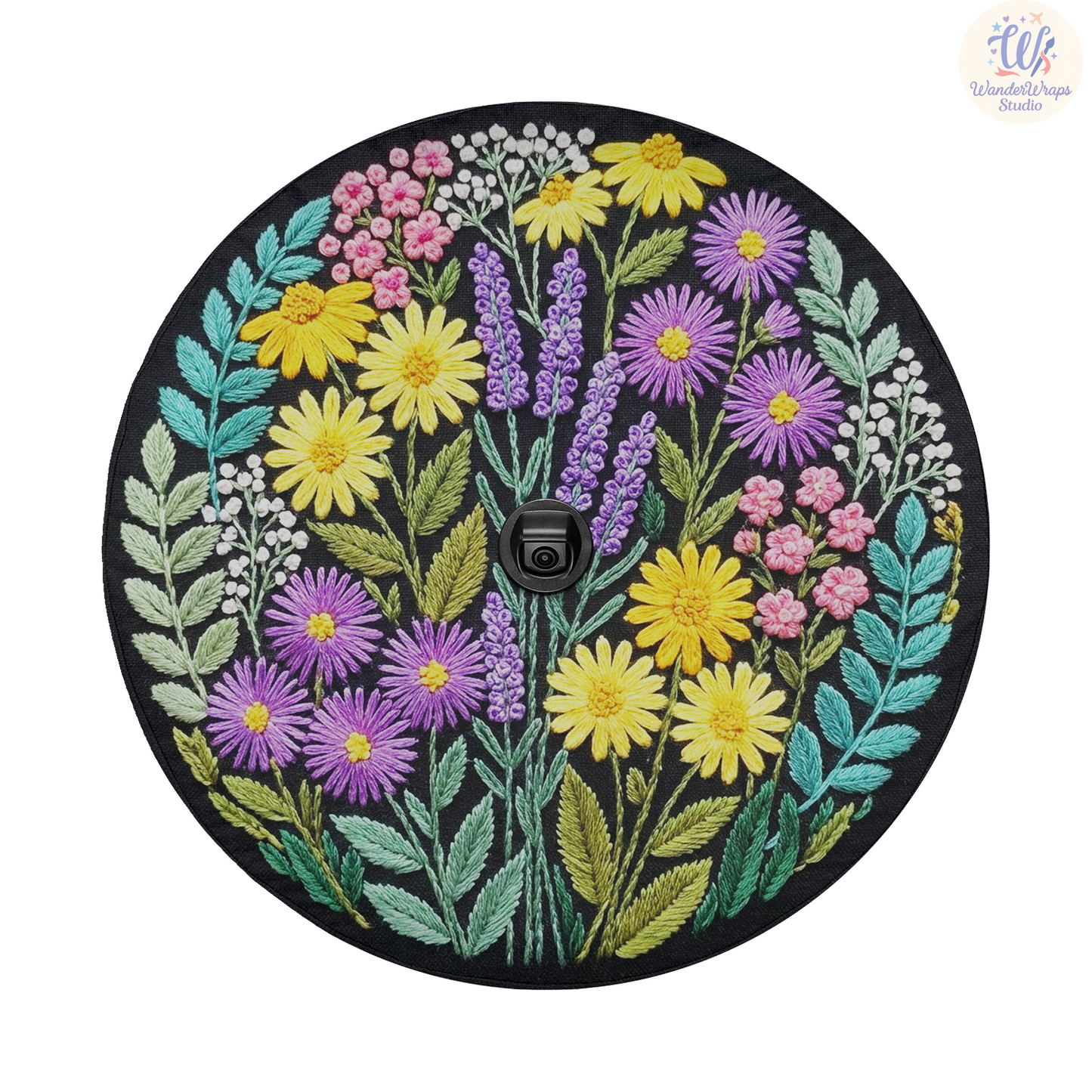 Purple Wildflower Spare Tire Cover – Waterproof UV Resistant Protector with Camera Hole