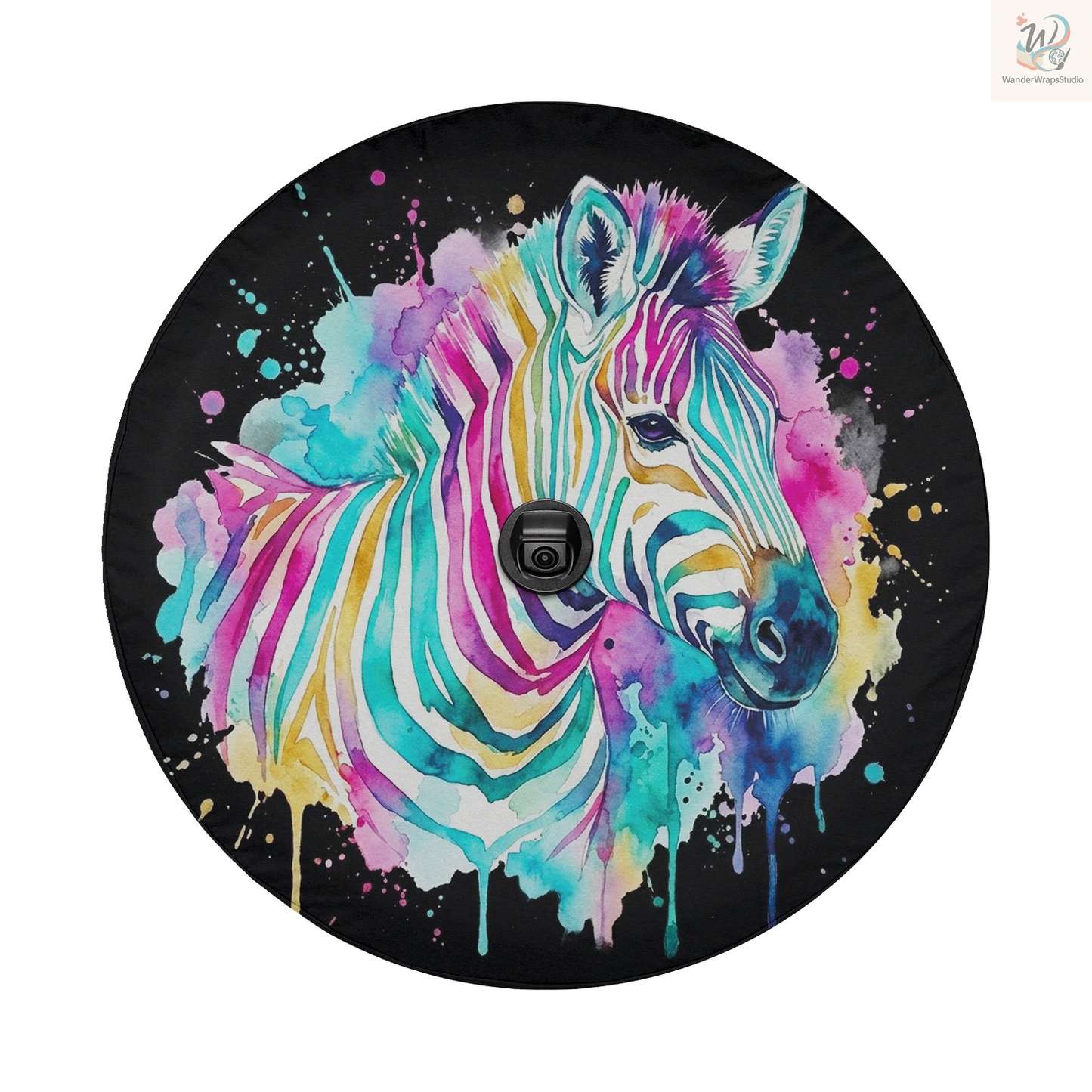 Watercolor Zebra Spare Tire Cover – Waterproof UV Resistant Protector with Camera Hole