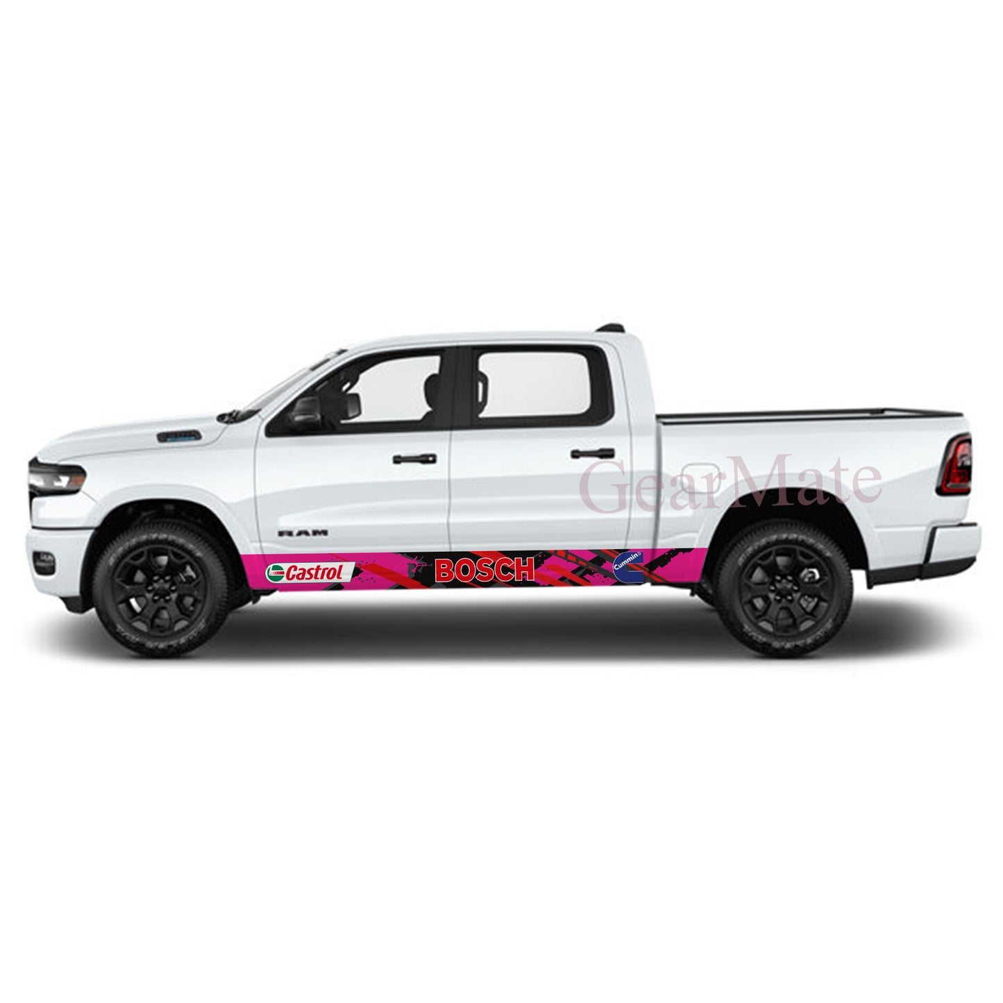 Racing Pink Bosch Rocker Panel Graphic Decal Kit (Left & Right Sides) - High Quality Vinyl for Trucks & SUVs