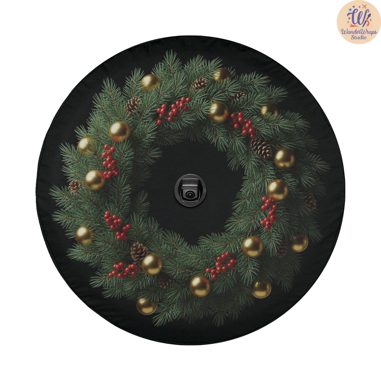 Christmas Wreath Spare Tire Cover – Waterproof UV Resistant Protector with Camera Hole