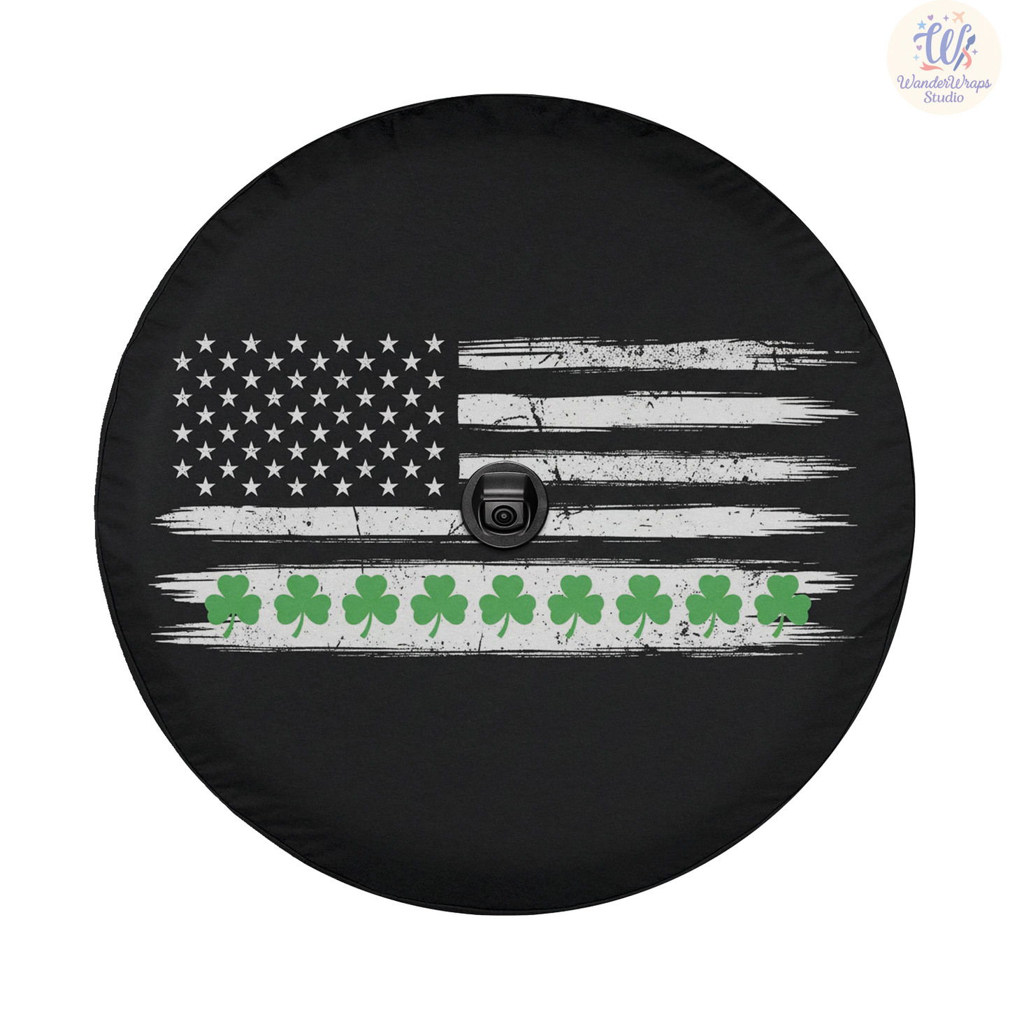 American Flag Clovers Spare Tire Cover – Waterproof UV Resistant Protector with Camera Hole